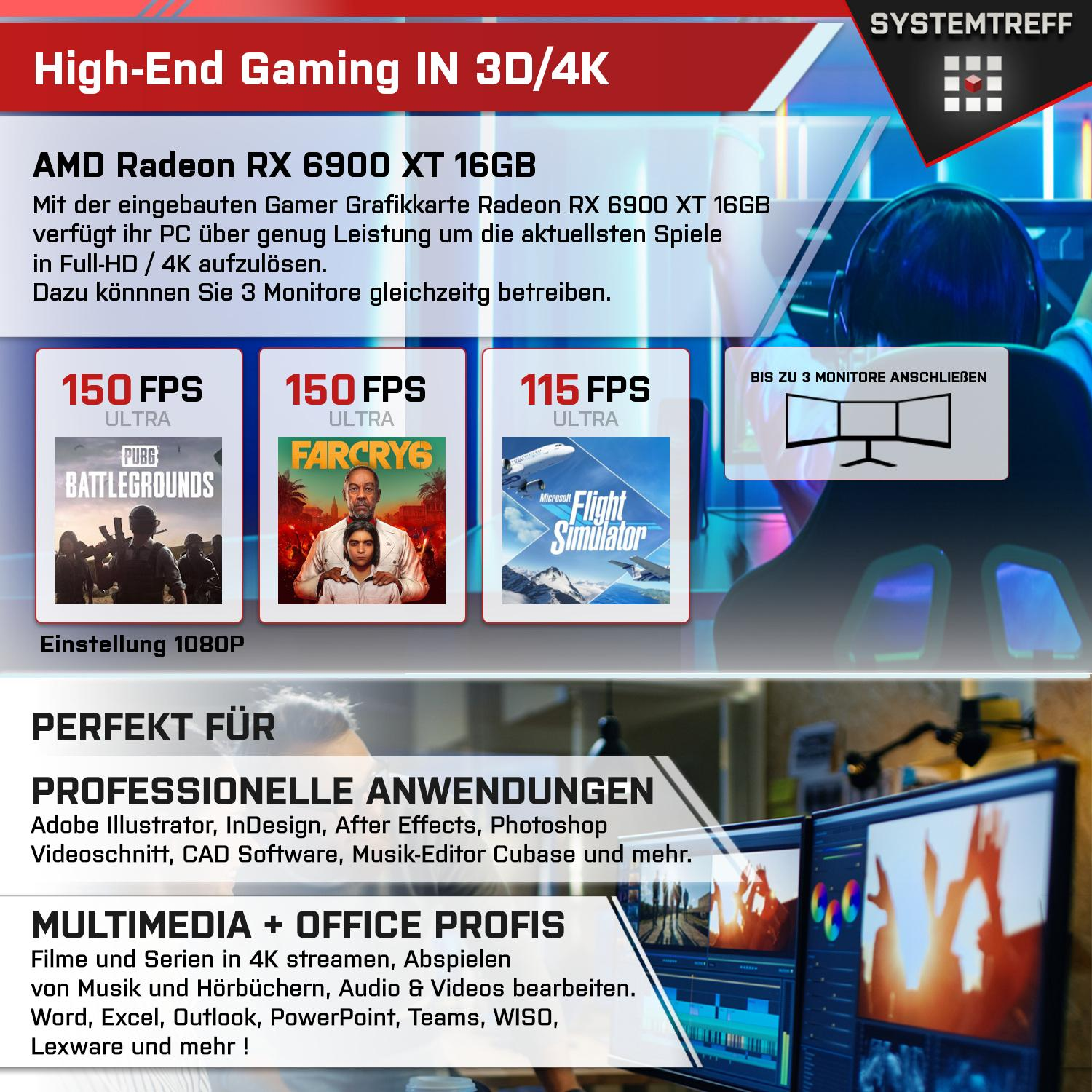SYSTEMTREFF High-End Intel Core i7 Intel® RAM, Radeon™ 11 mSSD, PC 1000 XT Windows mit Prozessor, Core™ i7-13700KF, AMD Pro, RX Gaming GB 32 6900 GB Gaming