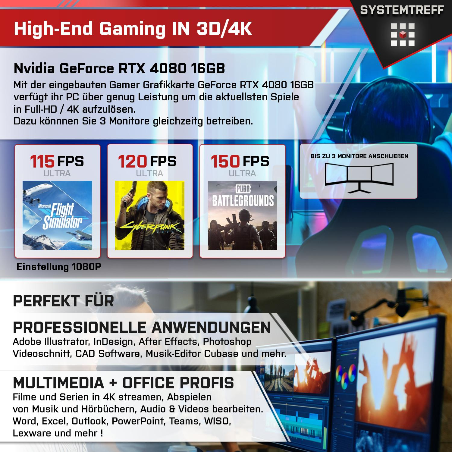 SYSTEMTREFF Gaming Komplett GDDR6, RAM, 4080 RTX 7900X, Ryzen 16GB GB mSSD, Komplett GeForce GB 2000 7900X 32 Prozessor, GB 16 mit 9 PC Nvidia AMD