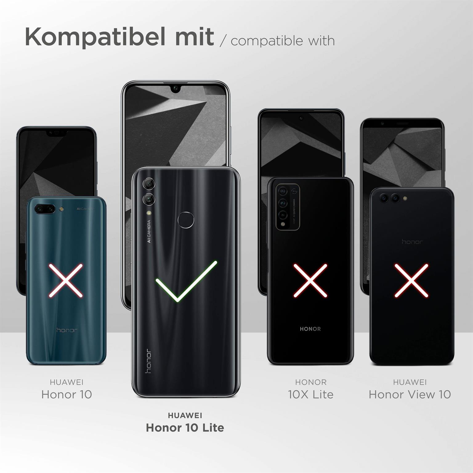 Mehrere Smartphones mit Häkchen und Kreuzen, die Kompatibilität zeigen.