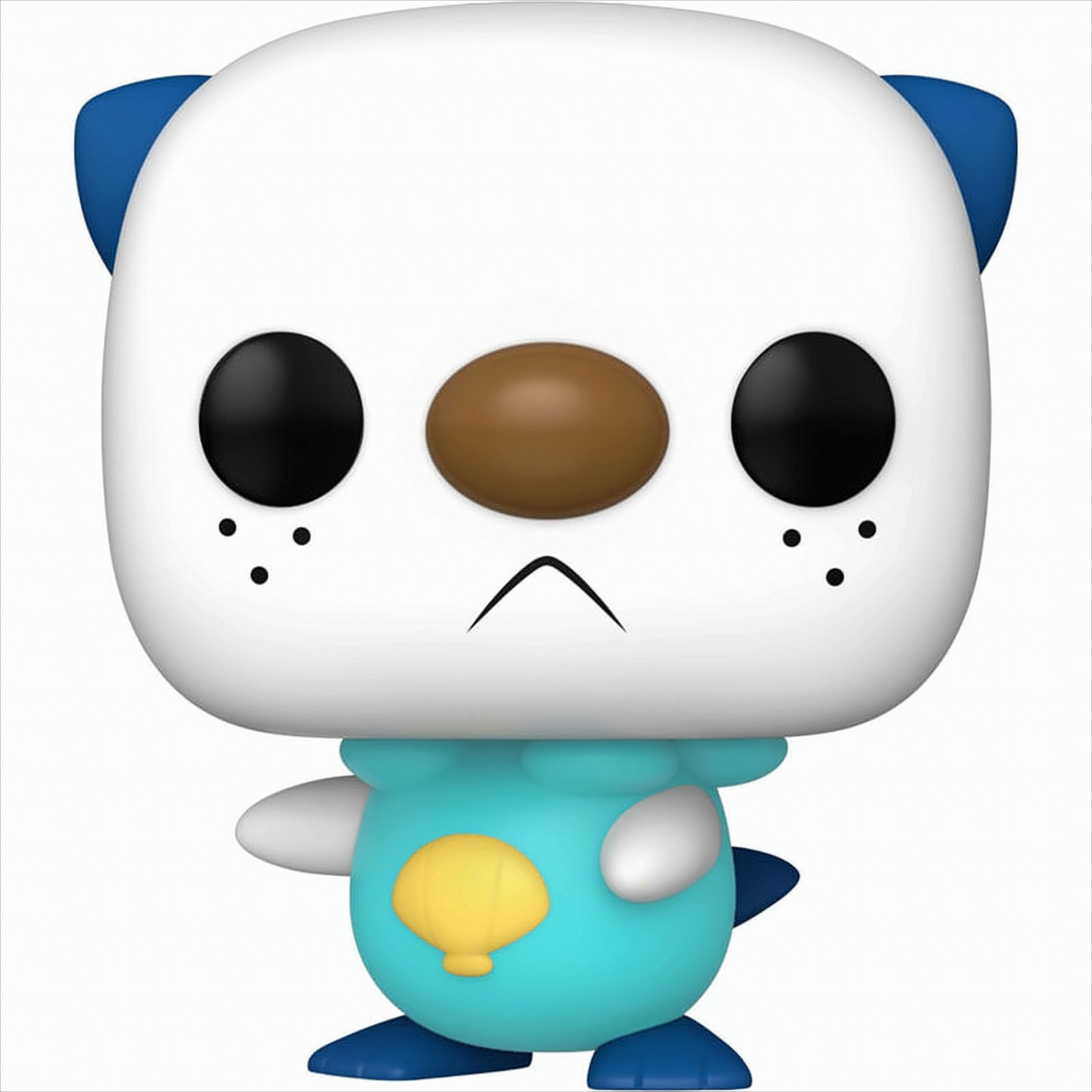 Funko Pop Figur von Oshawott, einem Seeotter-Cartoon, in einem teal Outfit.