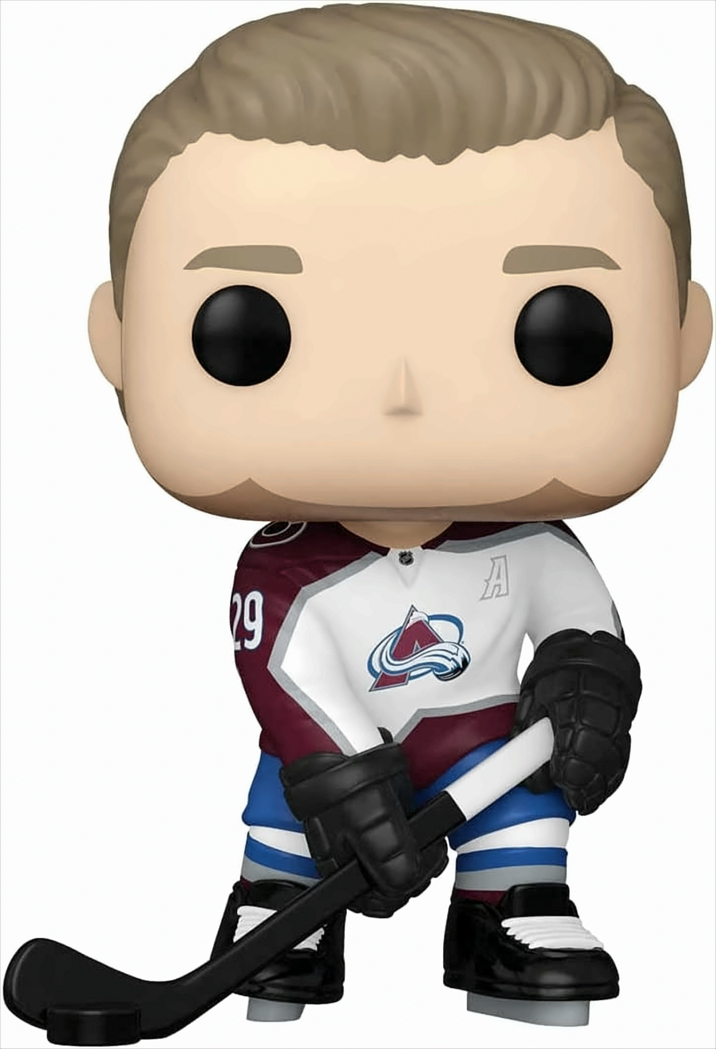 Funko Pop Figur eines Hockeyspielers in Uniform, der einen Hockeyschläger hält.