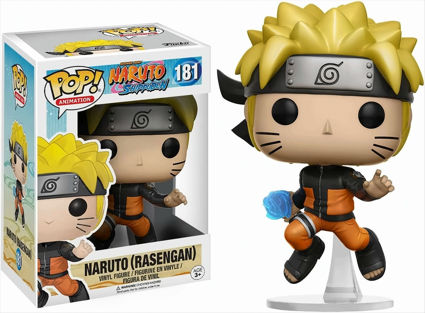 Figura di Naruto, in una scatola. È in posa d'azione con una sfera di energia blu.