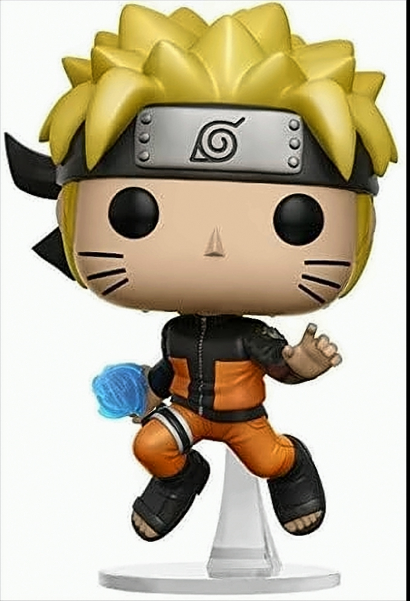 Statuetta di Naruto. Indossa abiti arancioni e neri, una fascia e occhi neri.