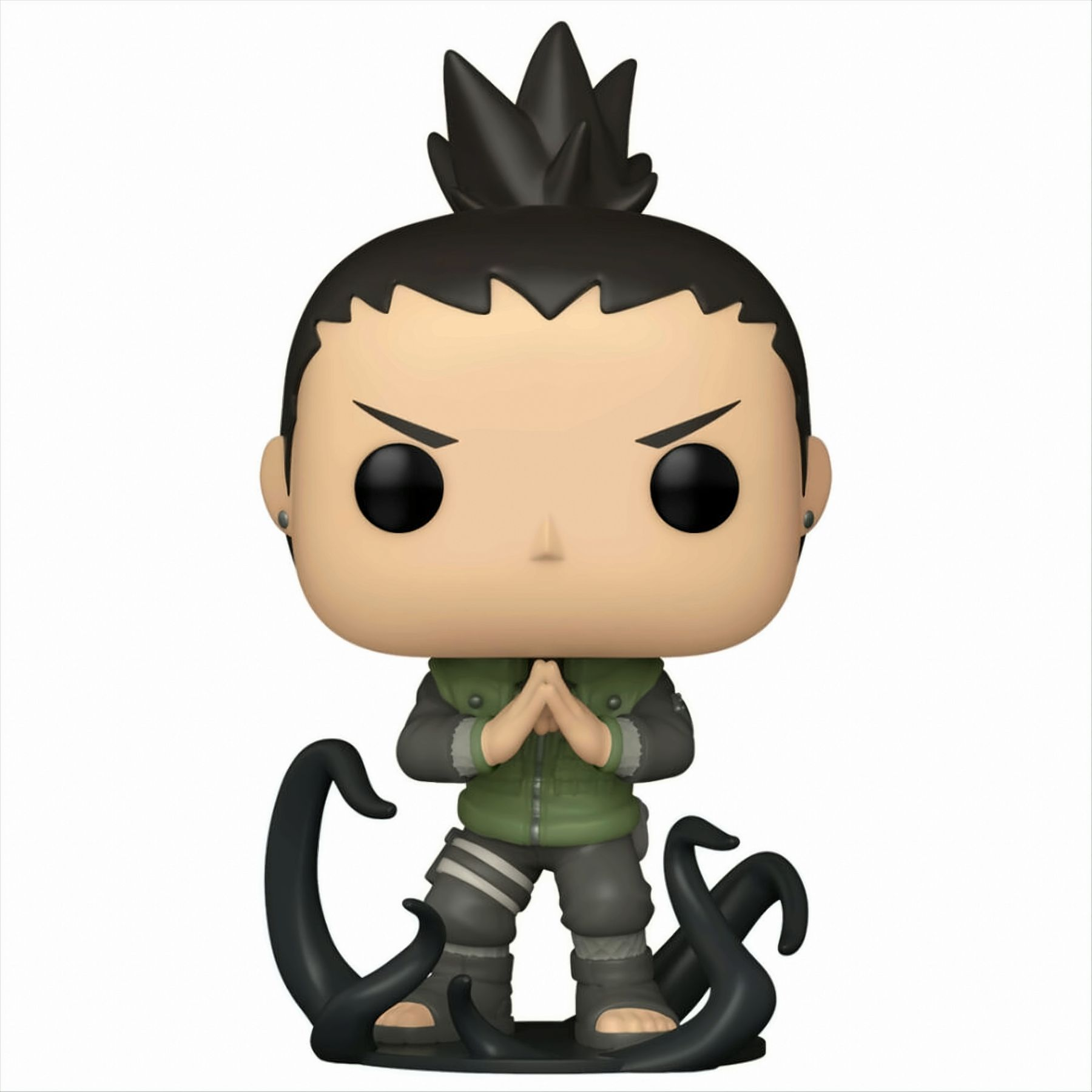 Shikamaru Nara Funko Pop Figur. Er trägt eine grüne Jacke und schwarze Hosen, Hände gefaltet.