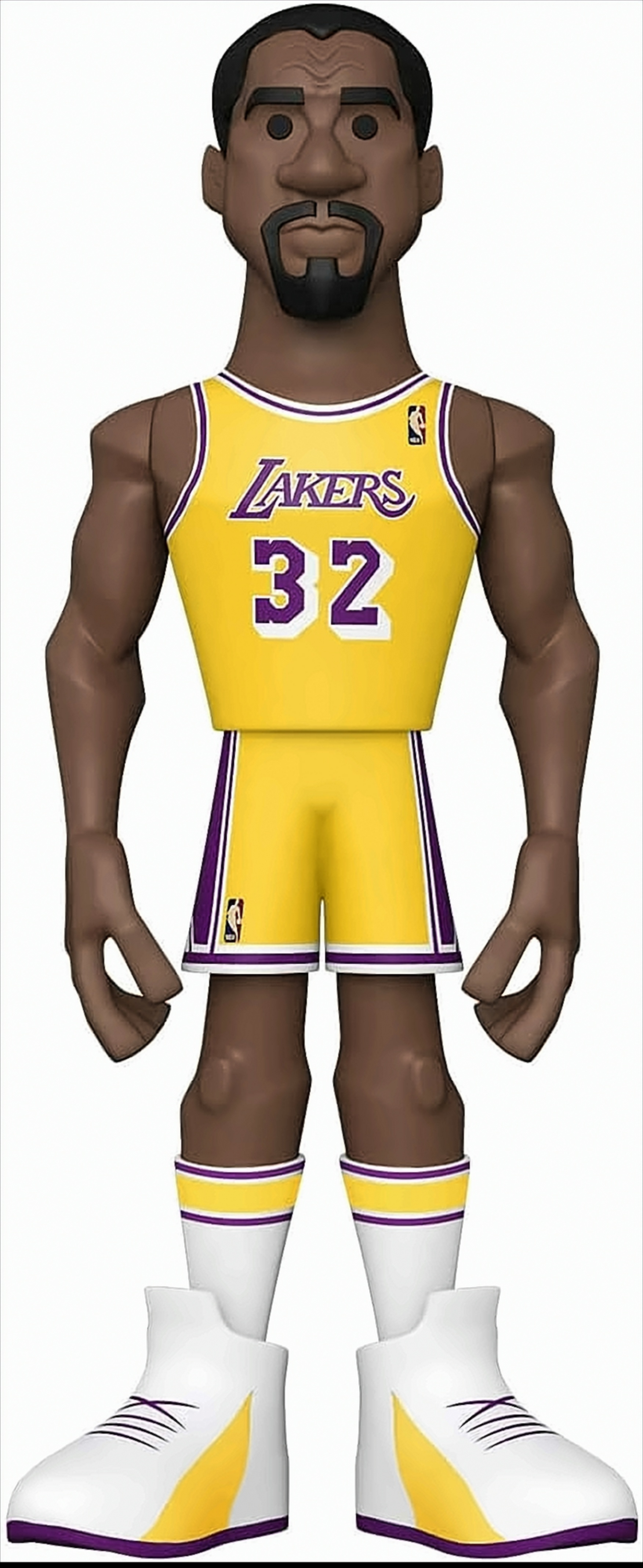 Shaquille O'Neal Cartoonfigur im Lakers-Trikot. Gelbe und lila Farben.