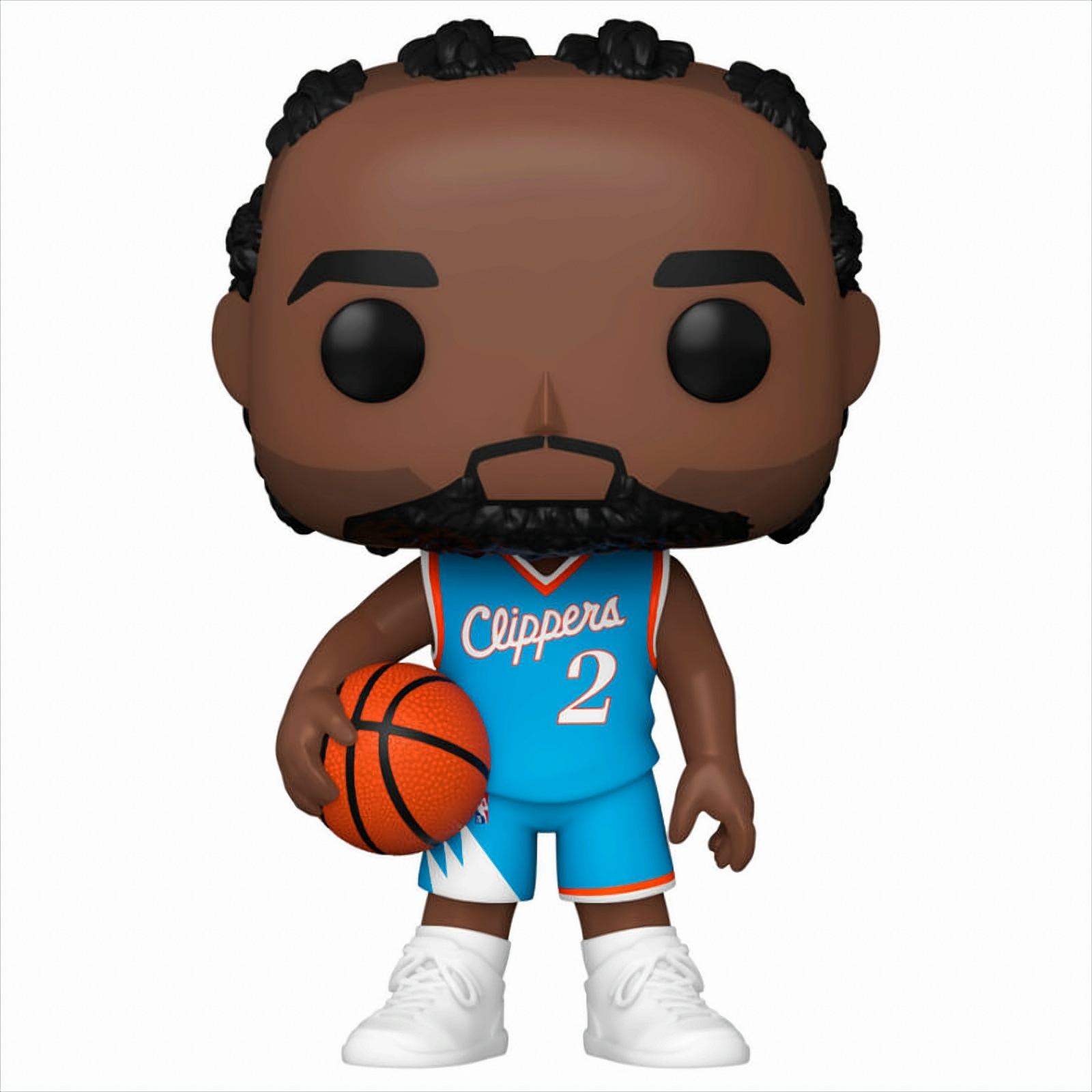Eine Funko Pop Figur eines Basketballspielers in einem blauen Clippers-Trikot, der einen Basketball hält.