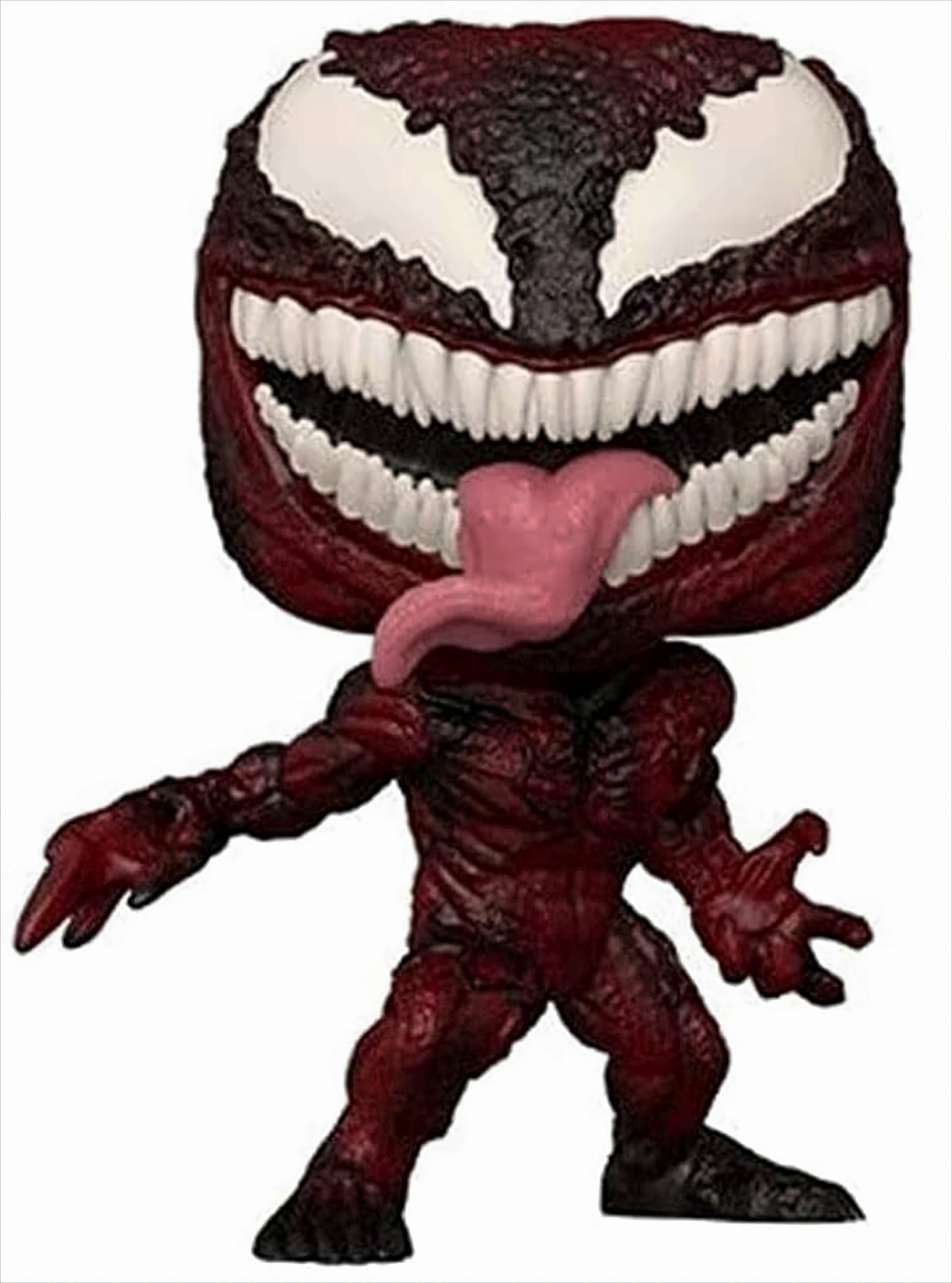 Una grande statuetta del personaggio Venom, con una testa grande e la bocca aperta.