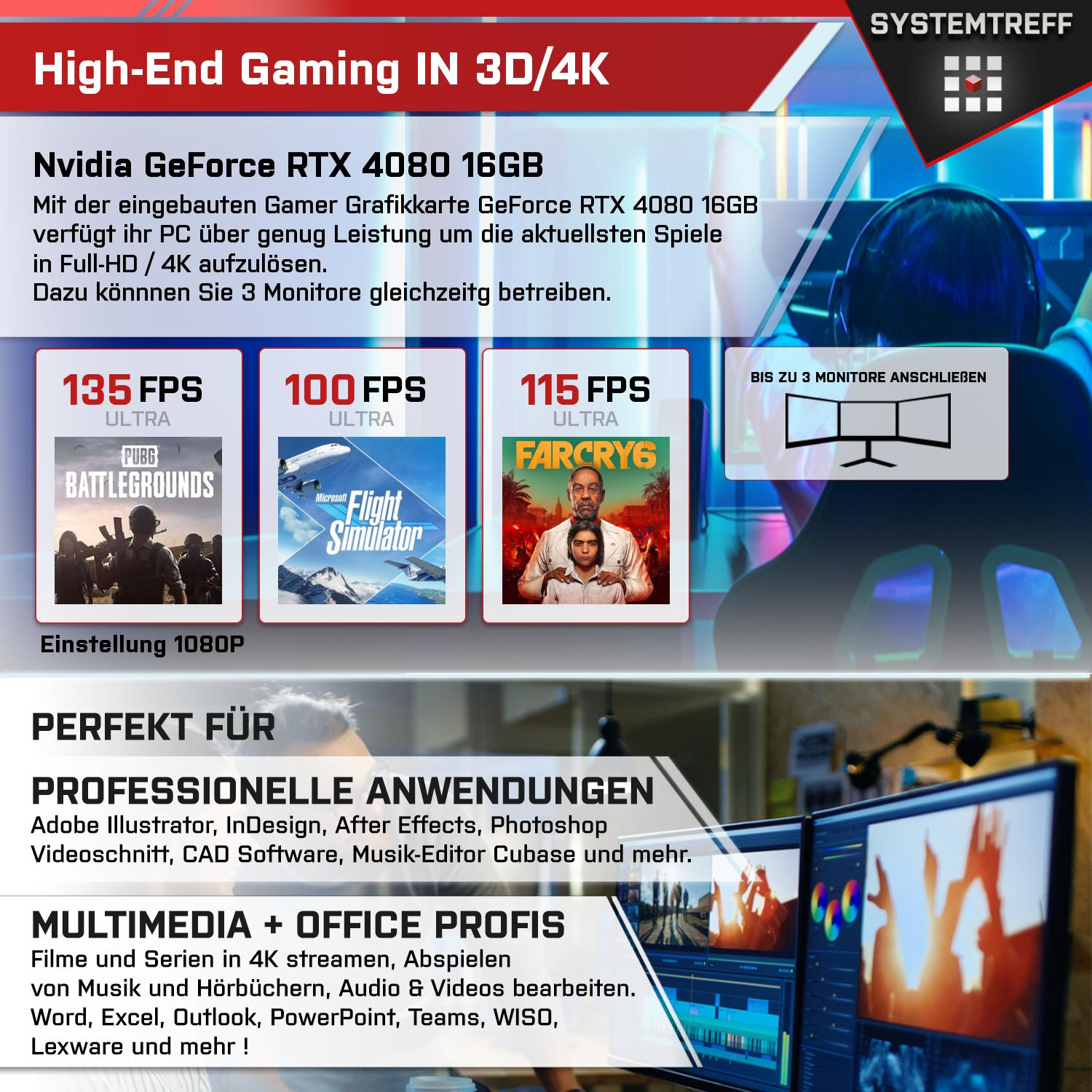 SYSTEMTREFF High-End Gaming AMD Ryzen 11 32 GB mit GB RTX™ GeForce 4080 RAM, 7 mSSD, Windows 2000 PC Prozessor, Pro, Gaming AMD Ryzen™ 7 NVIDIA 5800X