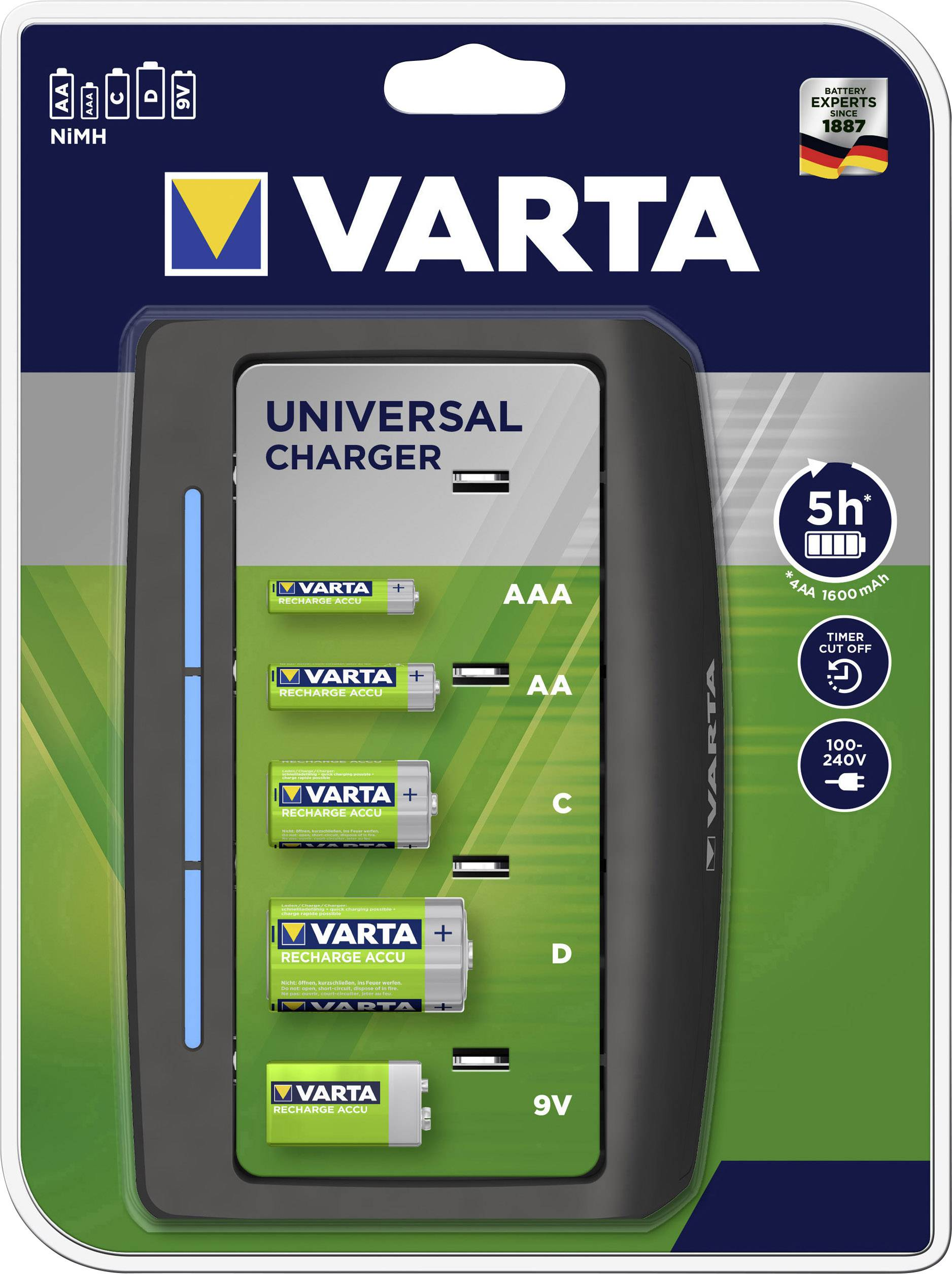 VARTA Universal Charger Ladegerät Ladegerät 57648 Universal, Schwarz NiMH