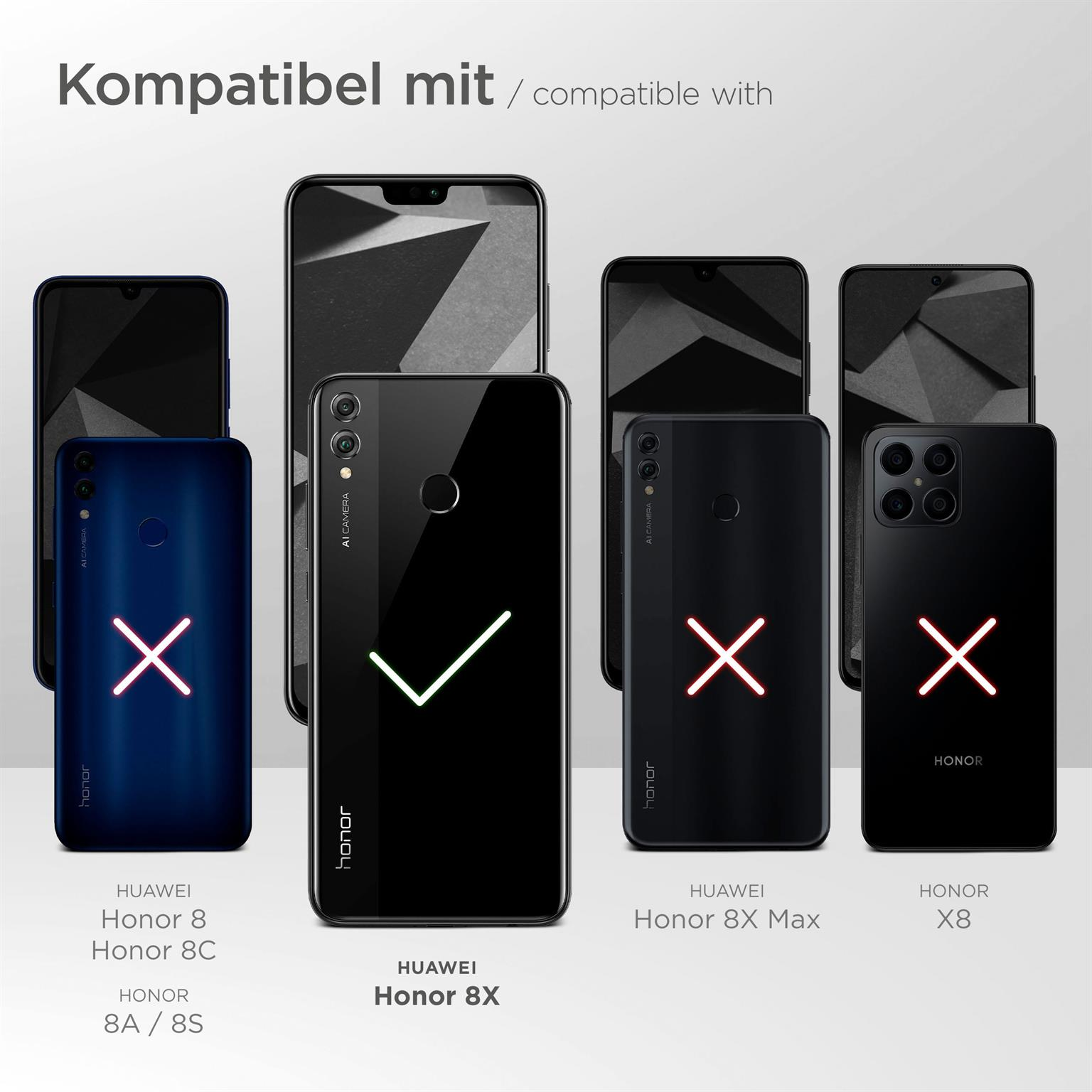 Das Bild zeigt Telefone. Ein Huawei Honor 8X ist kompatibel. Andere nicht.