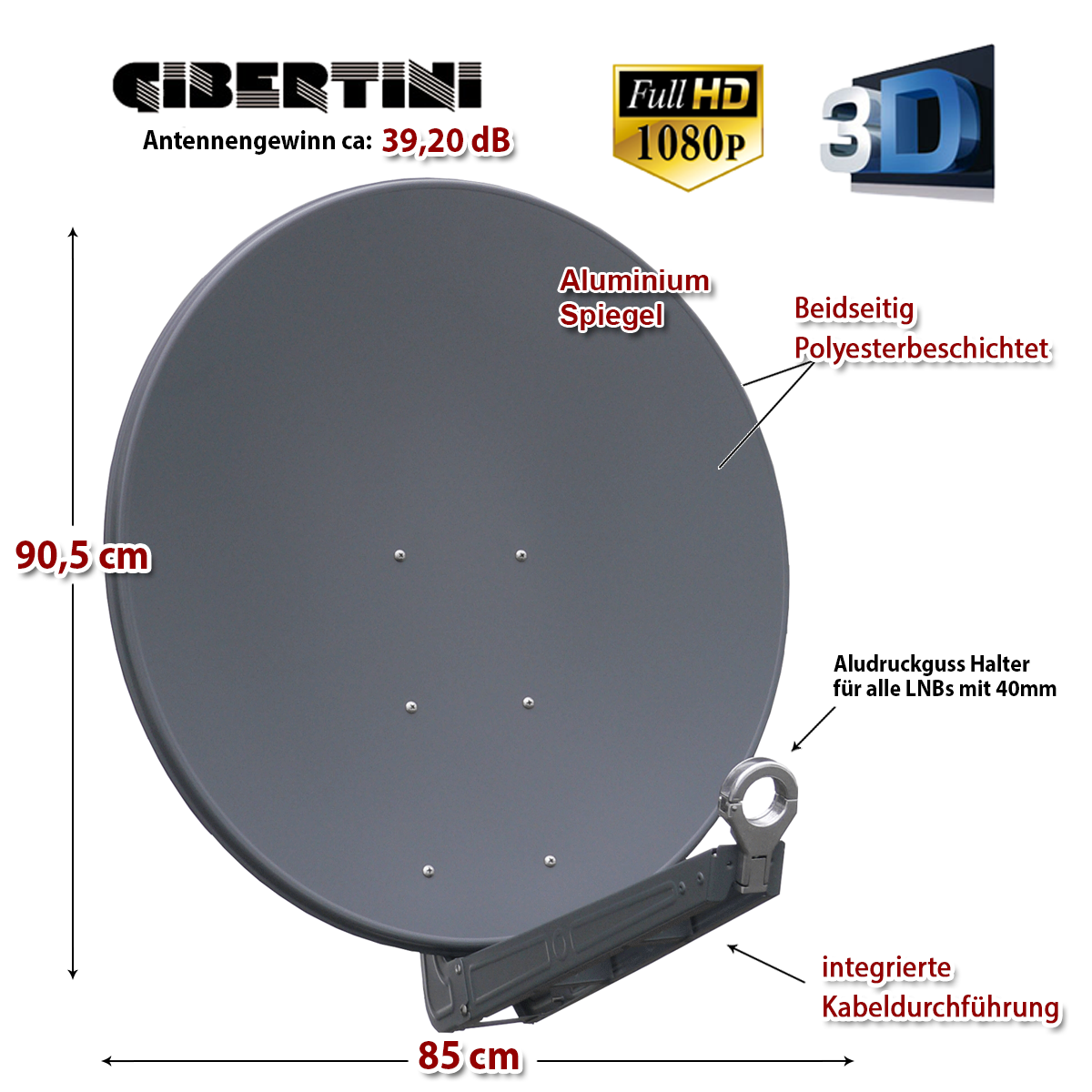 85cm Profi Satellitenschüssel GIBERTINI Anthrazit SE Serie