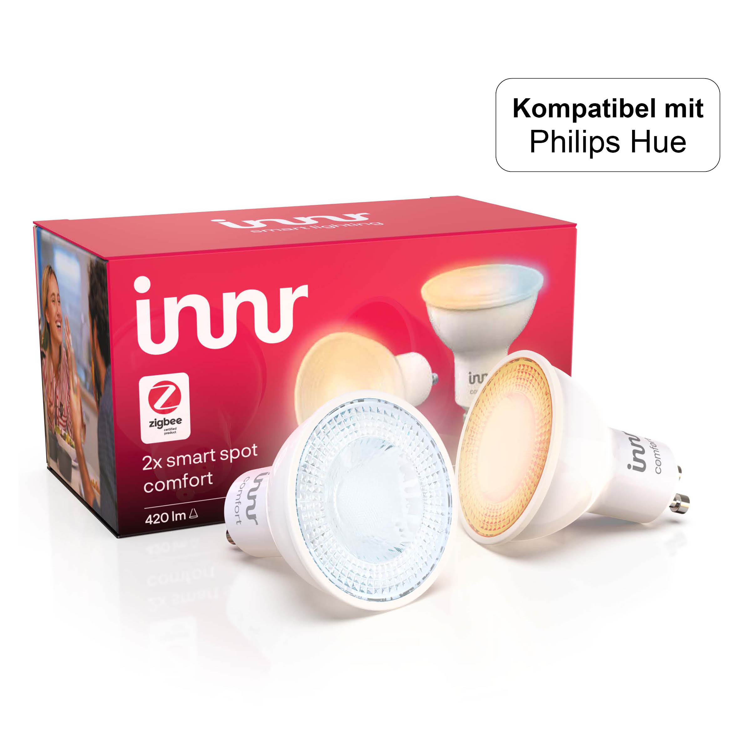 INNR Zigbee lamp Alexa, 2-Pack, Smart Tunable, T-2 227 mit Tunable/Comfort GU10 LED, & RS Hue Lampe LED Kompatibel Philips