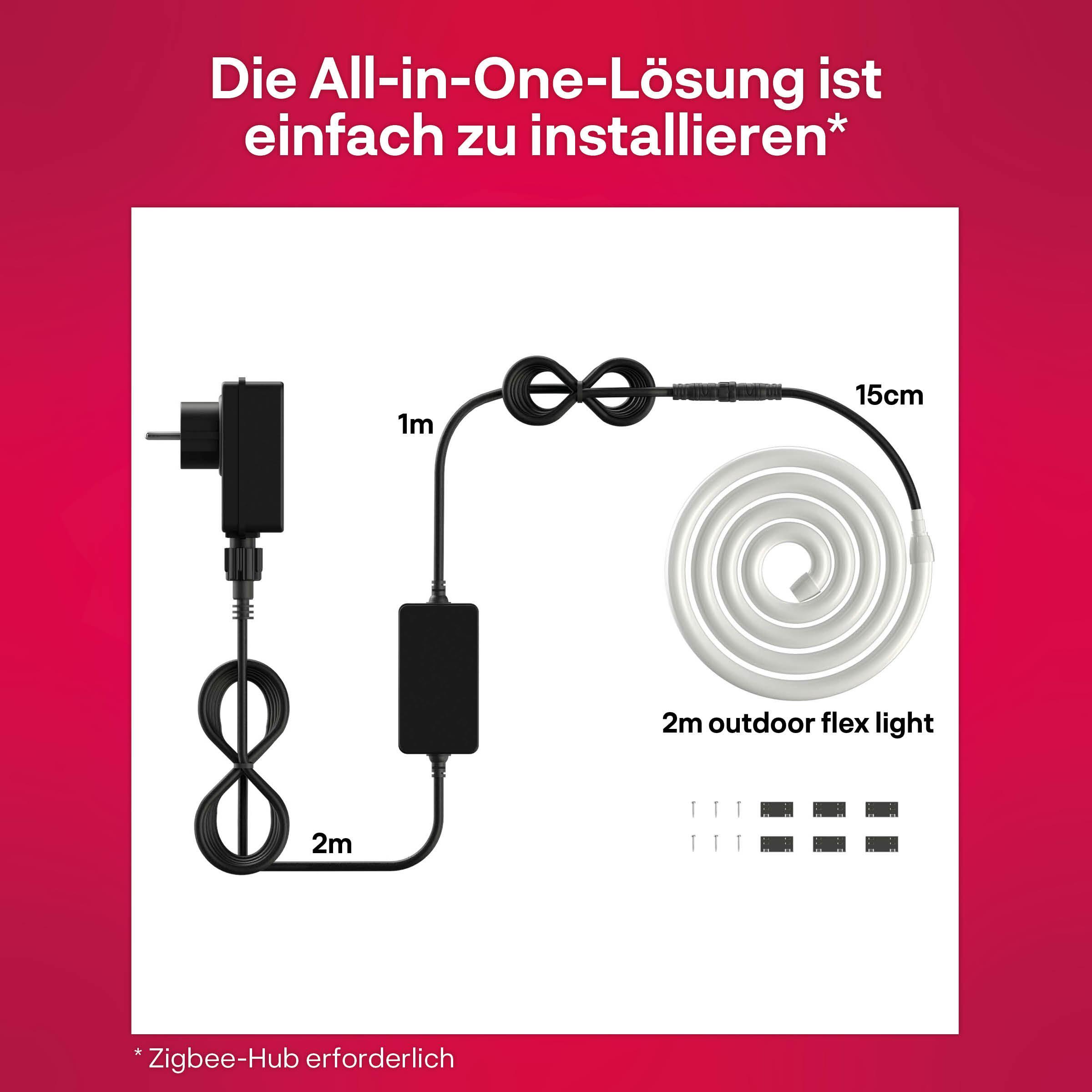 All-in-One Flex-Lichtsystem. Enthält Netzstecker, Steuerbox und 2m flexibles Licht.