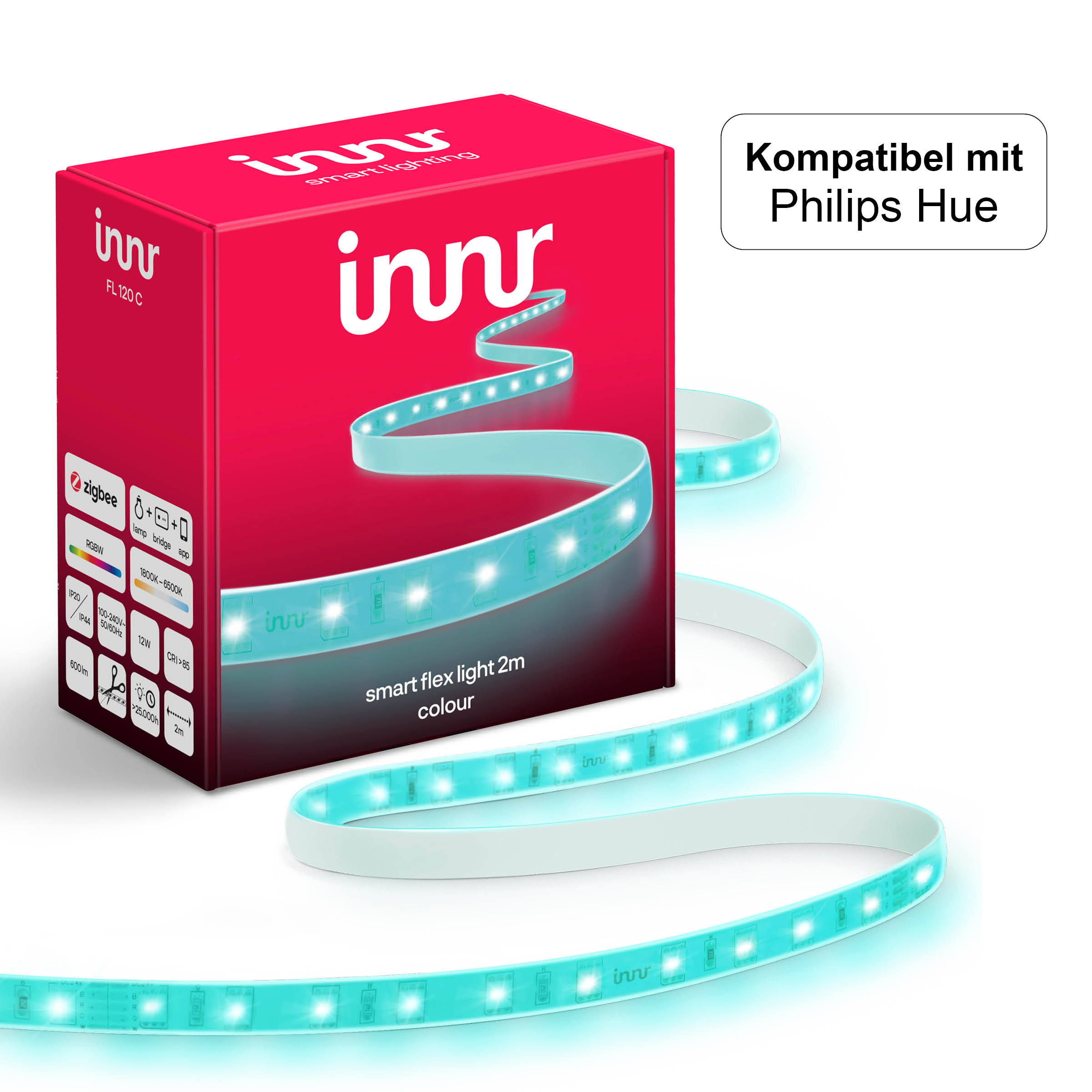 INNR Zigbee Indoor + 120 LED 1800K-6500K white Philips Kompatibel mit Stripe Hue RGB FL C Flex Strip, & Alexa, 2M