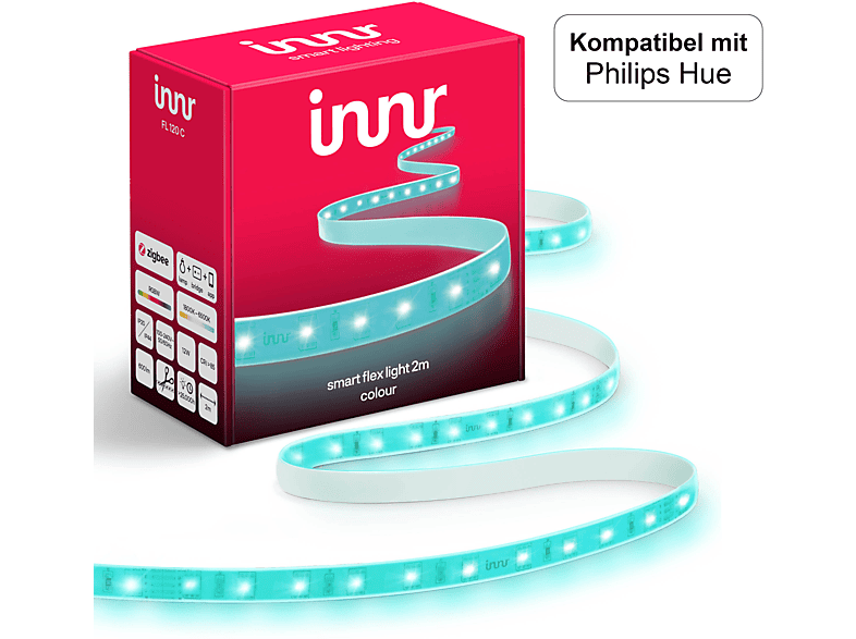 INNR Zigbee Indoor Flex Strip, 120 Alexa, & 1800K-6500K RGB Stripe LED C mit Hue white 2M, Kompatibel Philips + FL