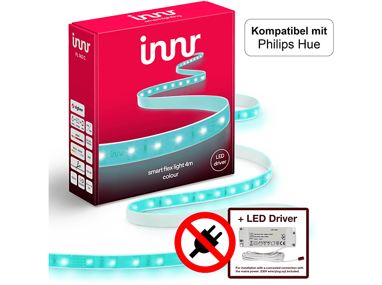 Strip RGB mit INNR Hue Kompatibel FL LED Flex 1800K-6500K white C 4M /LD Philips Driver, Zigbee Indoor & Stripe Alexa, + Led 140