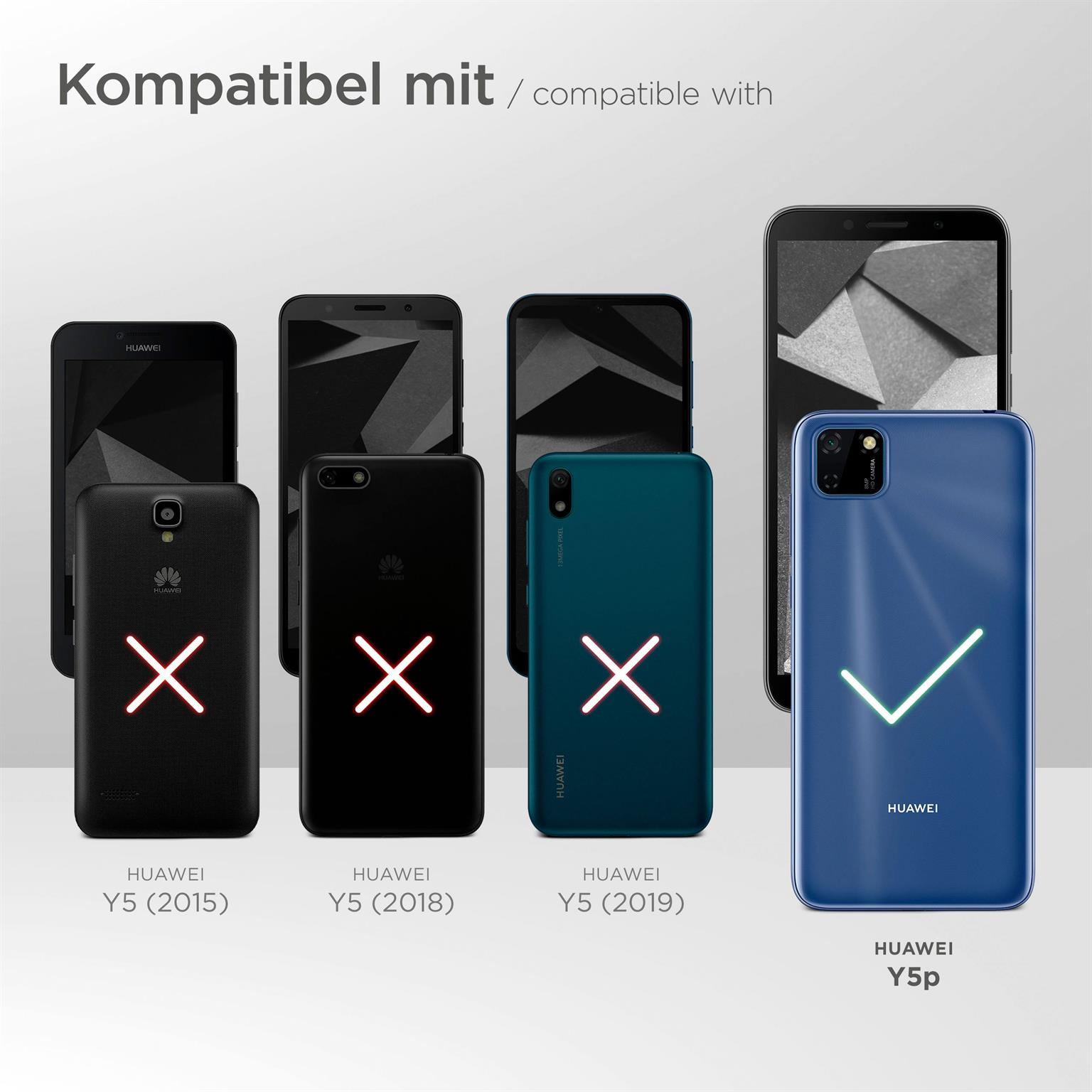 Telefone, die Kompatibilität anzeigen. Huawei Y5p ist kompatibel, andere Modelle nicht.