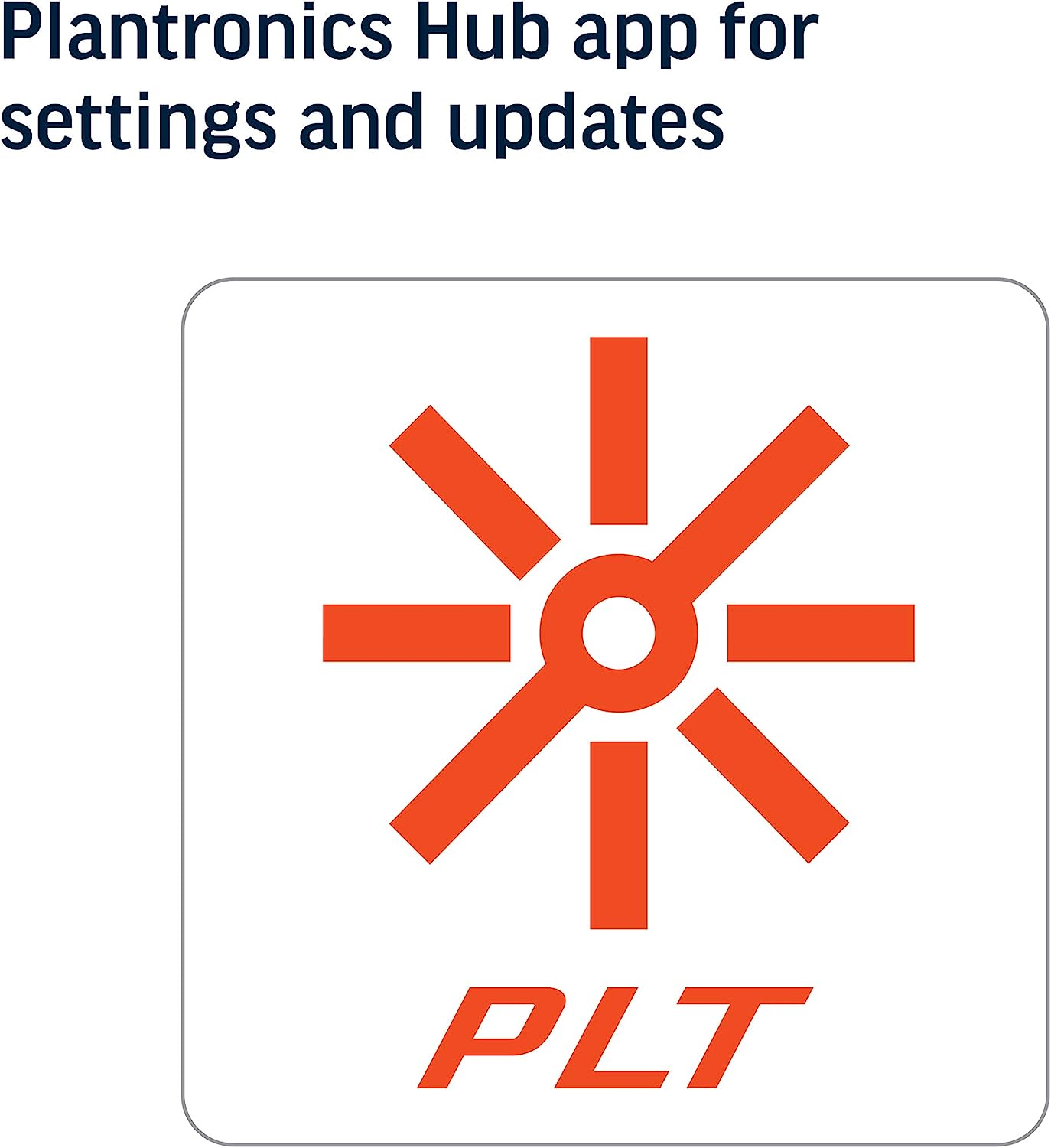 Logo aplikacji Plantronics Hub. Biały kwadrat z pomarańczową gwiazdką i czerwonymi literami PLT.