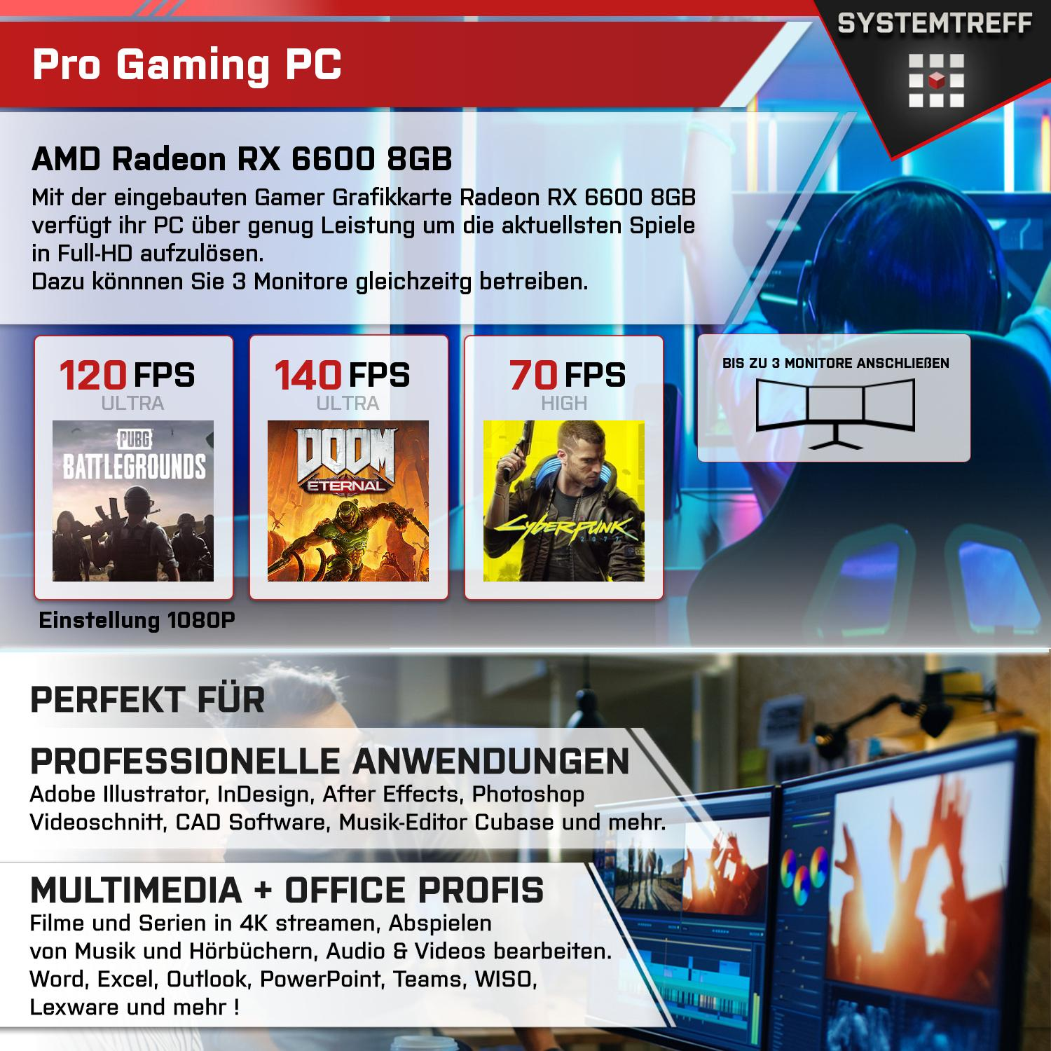 SYSTEMTREFF Gaming GB 6600 7600, Prozessor, PC RX AMD Komplett AMD 7600 GDDR6, Ryzen 16 Radeon 512 mit GB 8GB mSSD, Komplett GB 8 5 RAM