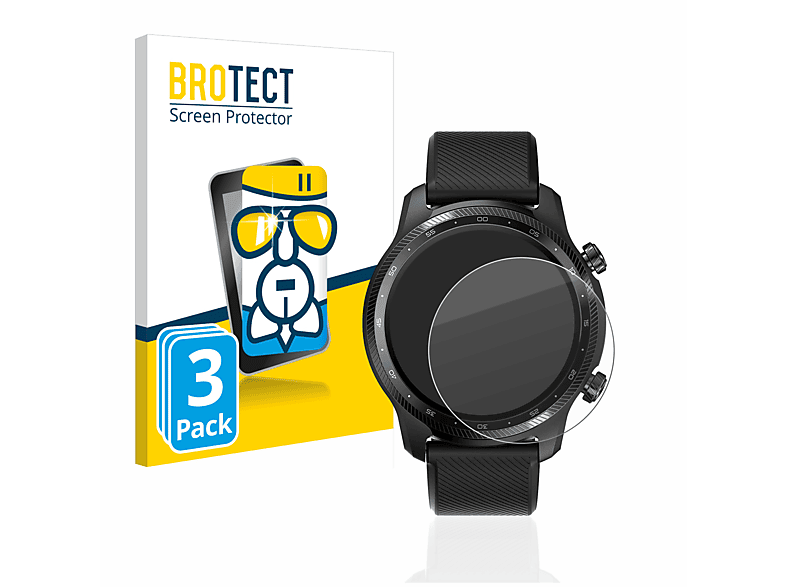 BROTECT 3x Airglass GPS) Ticwatch Pro klare Ultra Schutzfolie(für Mobvoi 3