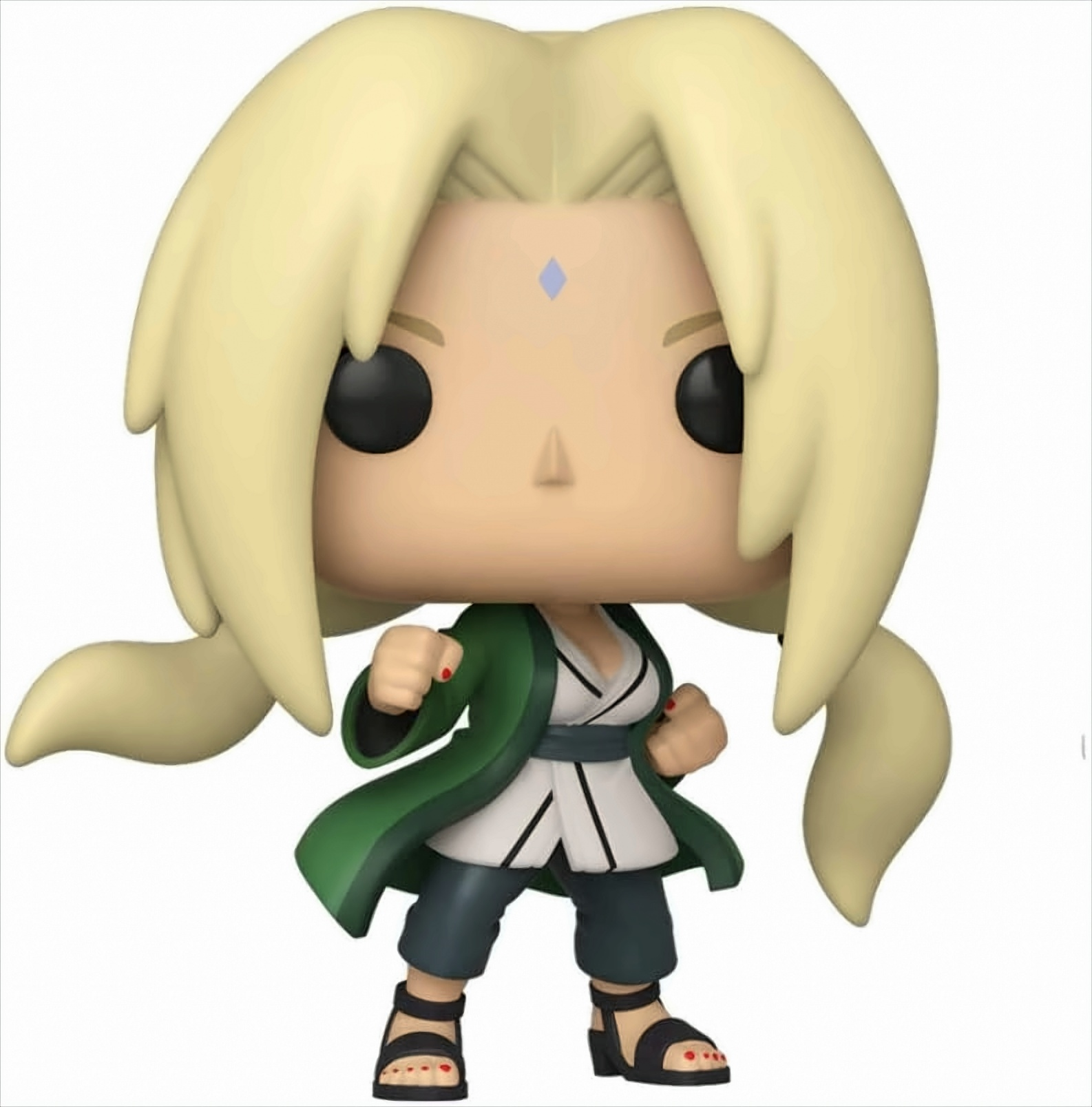 Una figura Funko Pop! di Tsunade da Naruto. Ha i capelli biondi e indossa un vestito verde.