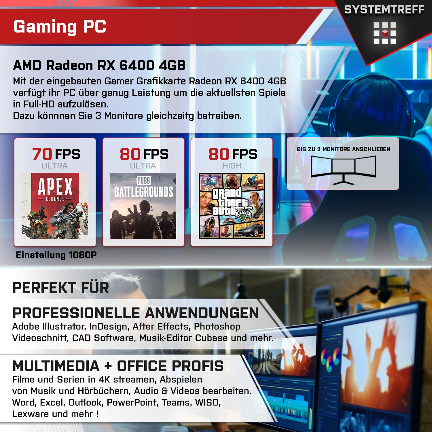 SYSTEMTREFF Gaming AMD 512 RX Gaming GB 16 6400 3 PC RAM, Prozessor, mSSD, AMD AMD 11 mit GB 3 Ryzen 4100, Ryzen™ Radeon™ Pro, Windows