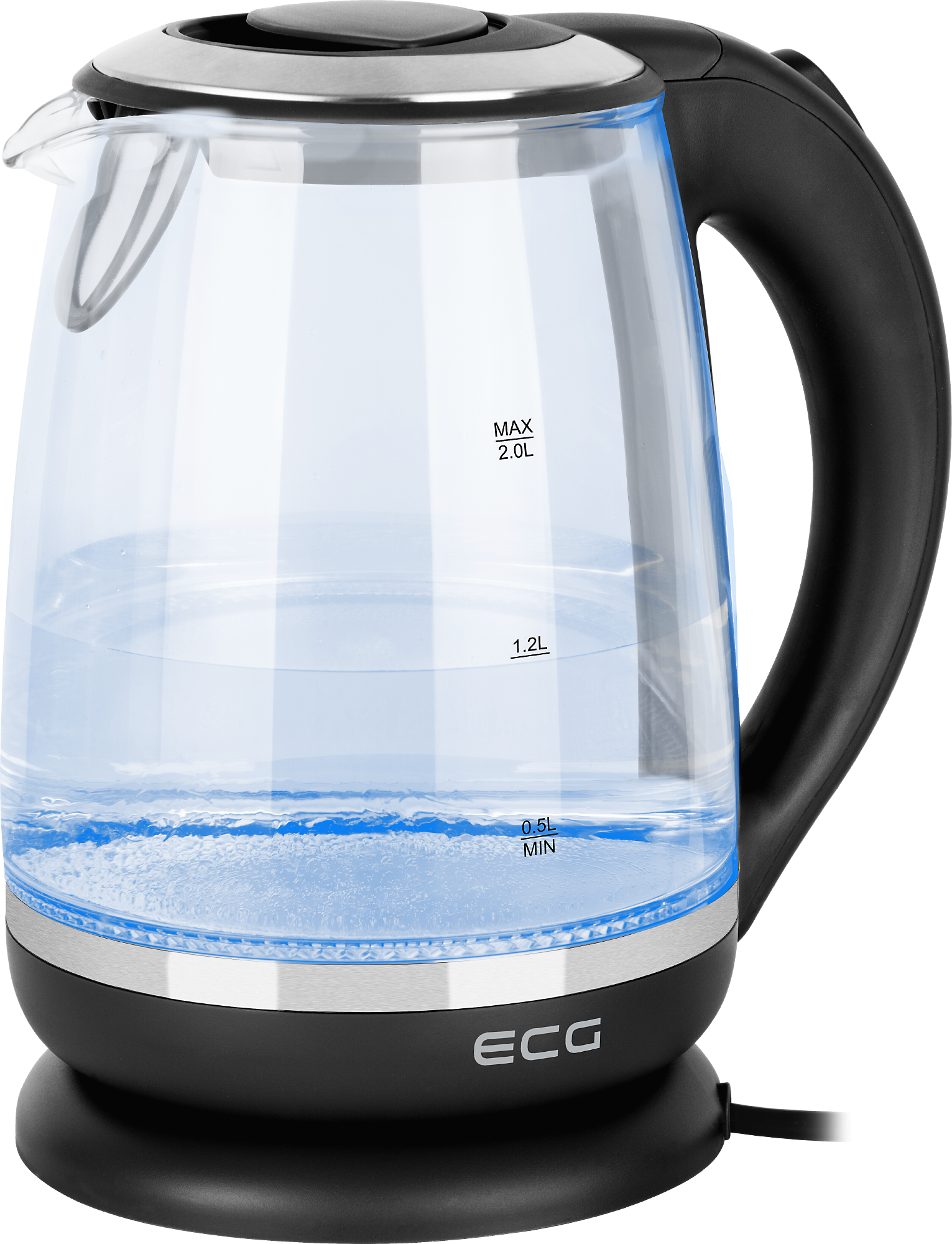 ECG RK 2080 | Glass Wasserkocher, | Schwarz Transparent / Wasserkocher