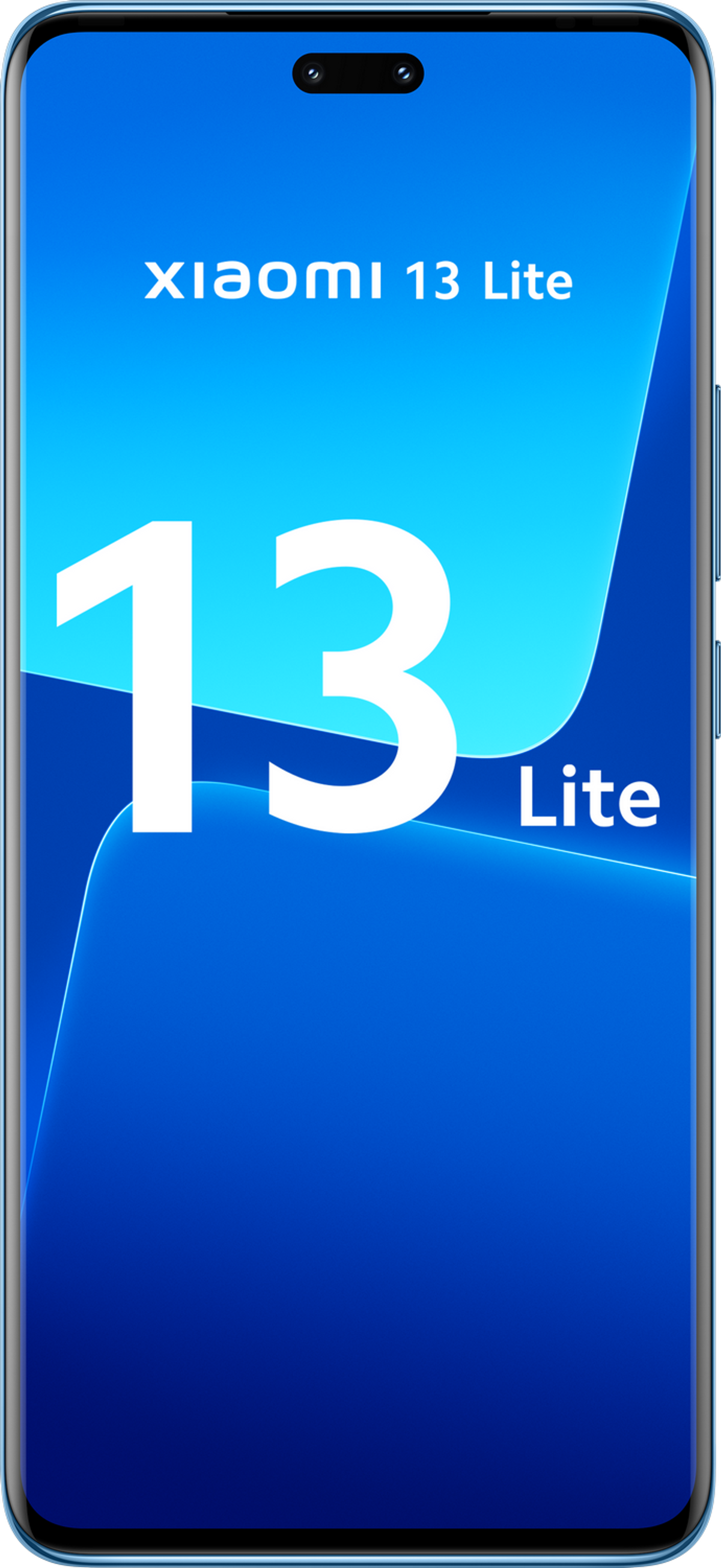 Niebieski smartfon z białym tekstem. Telefon wyświetla tekst 'Xiaomi 13 Lite' i '13 Lite'.