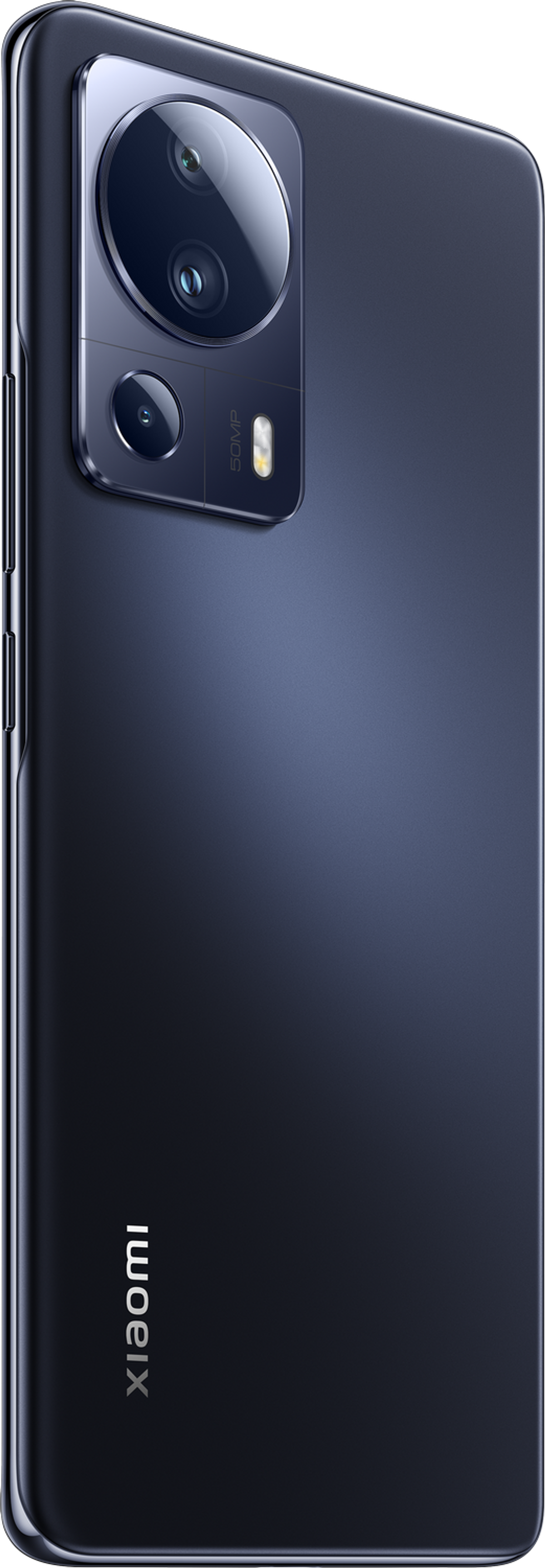 Smartfon z ciemnoniebieskim tyłem, trzema aparatami i logo Xiaomi.