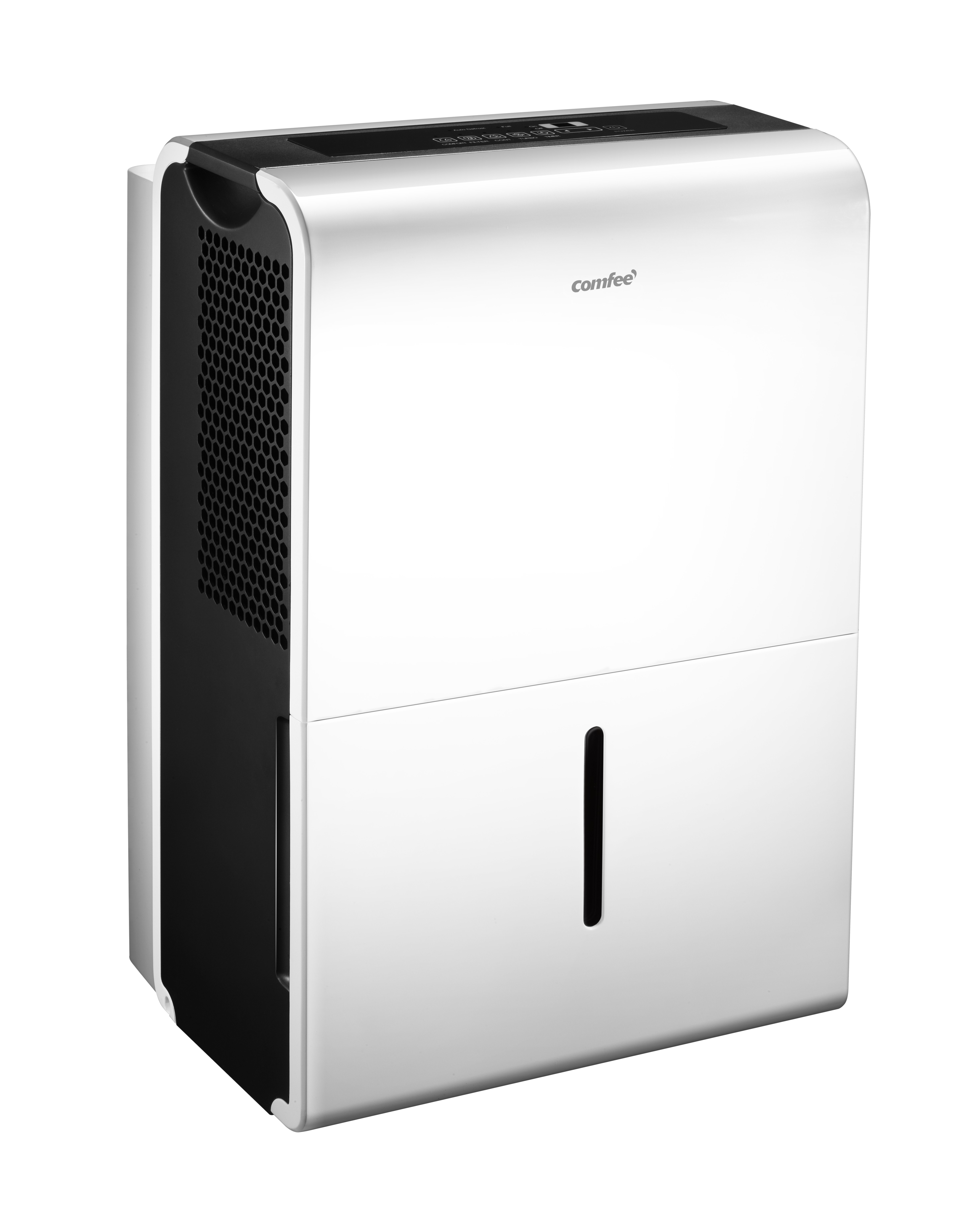 Biały i czarny osuszacz Comfee na białym tle.