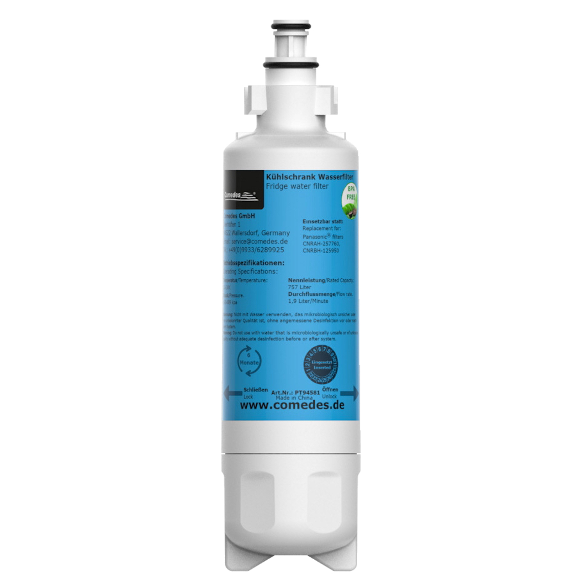 COMEDES Wasserfilter einsetzbar statt Panasonic mm) (44 CNRAH-257760 Filterkartusche