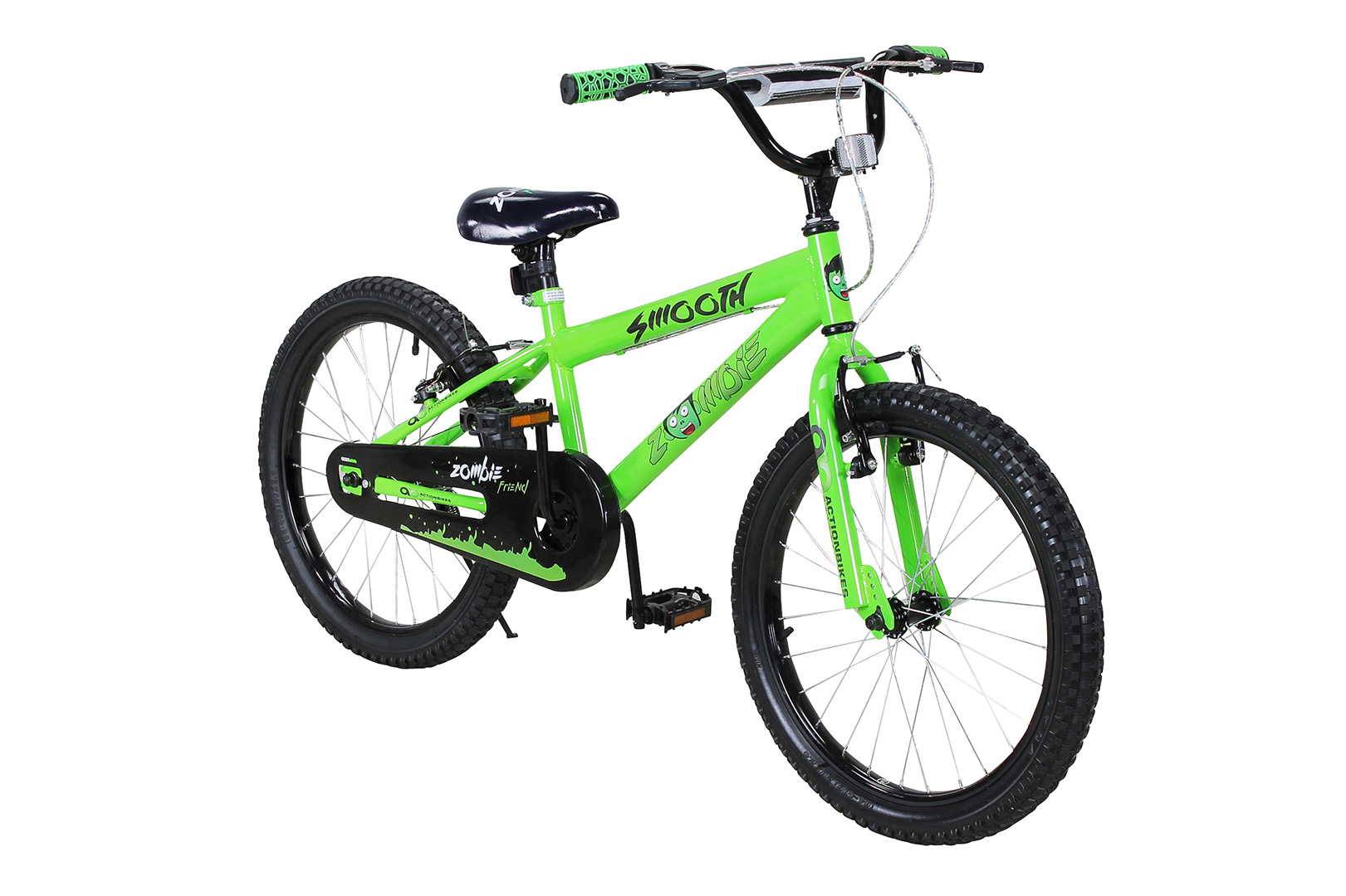 Ein grünes und schwarzes Kinderfahrrad.