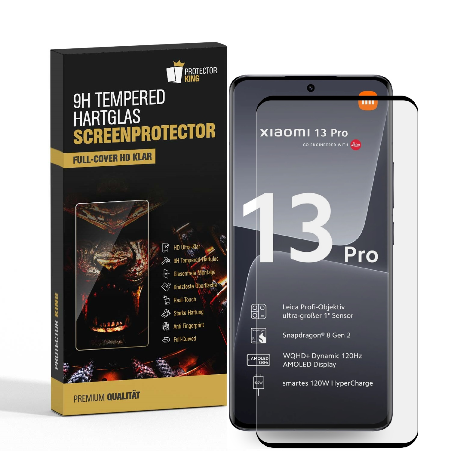 PROTECTORKING 1x FULL CURVED 9H Pro) 13 KLAR Panzerglas HD Schutzglas Xiaomi Displayschutzfolie(für