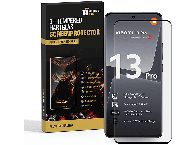 PROTECTORKING 1x FULL CURVED 9H HD Schutzglas Pro) 13 KLAR Xiaomi Panzerglas Displayschutzfolie(für