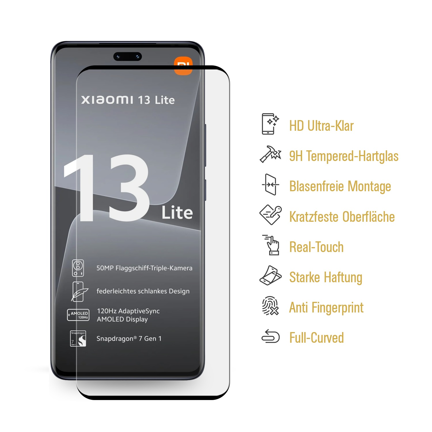 PROTECTORKING 4x 9H HD Displayschutzfolie(für Panzerglas 13 Xiaomi FULL CURVED Lite) KLAR Schutzglas