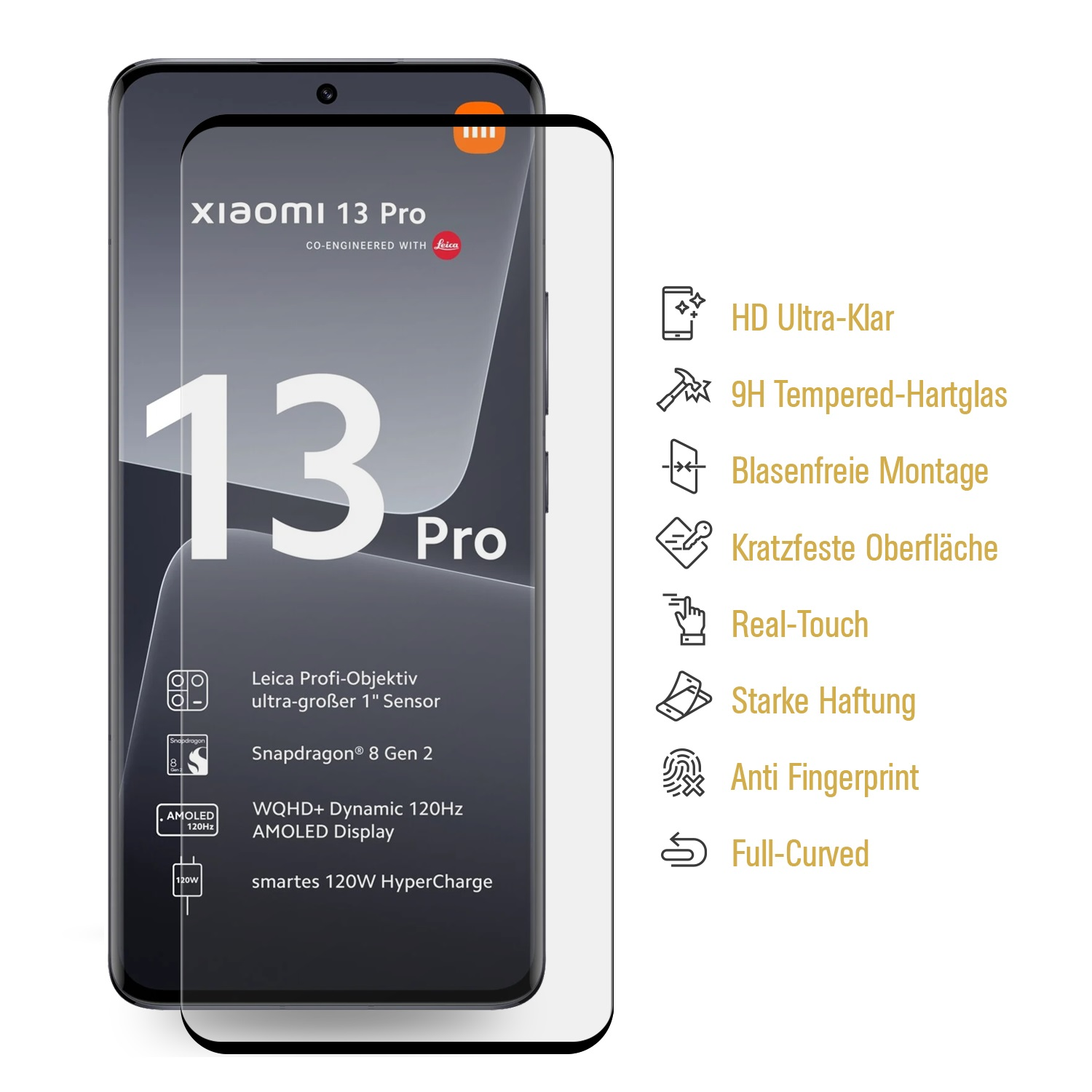 CURVED KLAR HD Panzerglas Pro) 9H 13 Displayschutzfolie(für Schutzglas 3x PROTECTORKING FULL Xiaomi