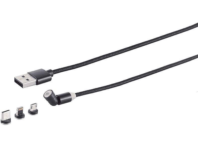 S/CONN MAXIMUM CONNECTIVITY USB-A Magnetladekabel, Kabel schwarz, 3in1, 1m USB 540°