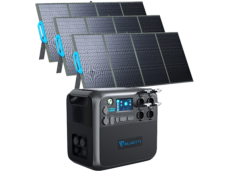 BLUETTI AC200MAX und 3 Pcs Wh Solarpanel Schwarz 2048 200W Energiestation PV200