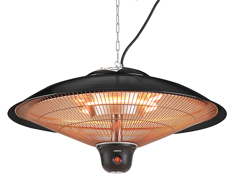 LED-Lampe | rund mit AREBOS | (2000 Infrarotheizstrahler Heizstufen Fernbedienung Watt) + Deckenheizstrahler 3