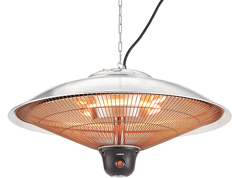 AREBOS 3 Heizstufen |  Silber | rund + LED-Lampe Deckenheizstrahler mit Fernbedienung 2000W (2000 Watt)