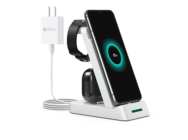 INF 3-in-1-Ladegerät für Handy, Samsung-Smartwatch und Kopfhörer Induktives Ladegerät universal, schwarz