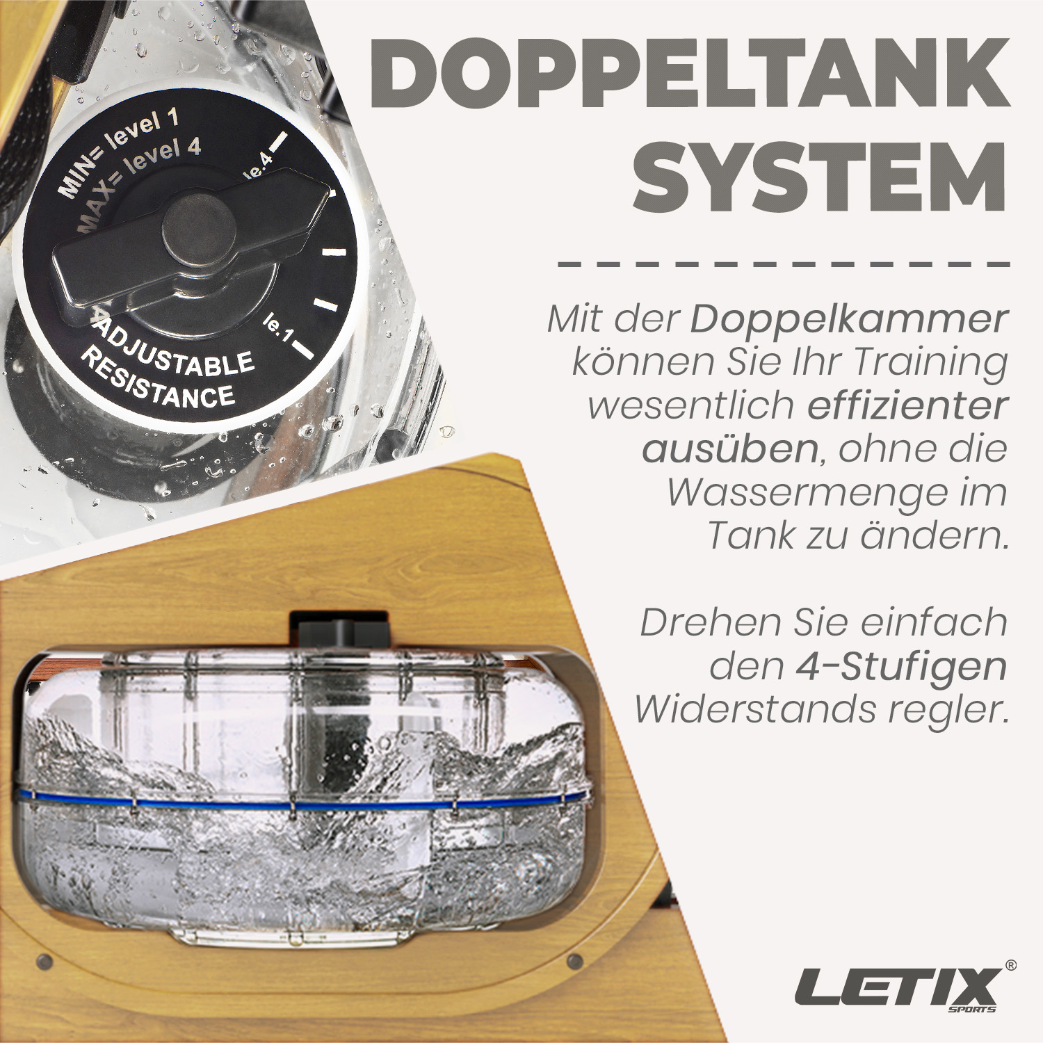 LETIX SPORTS AquaRower Ruderzugmaschine, WR102 eiche