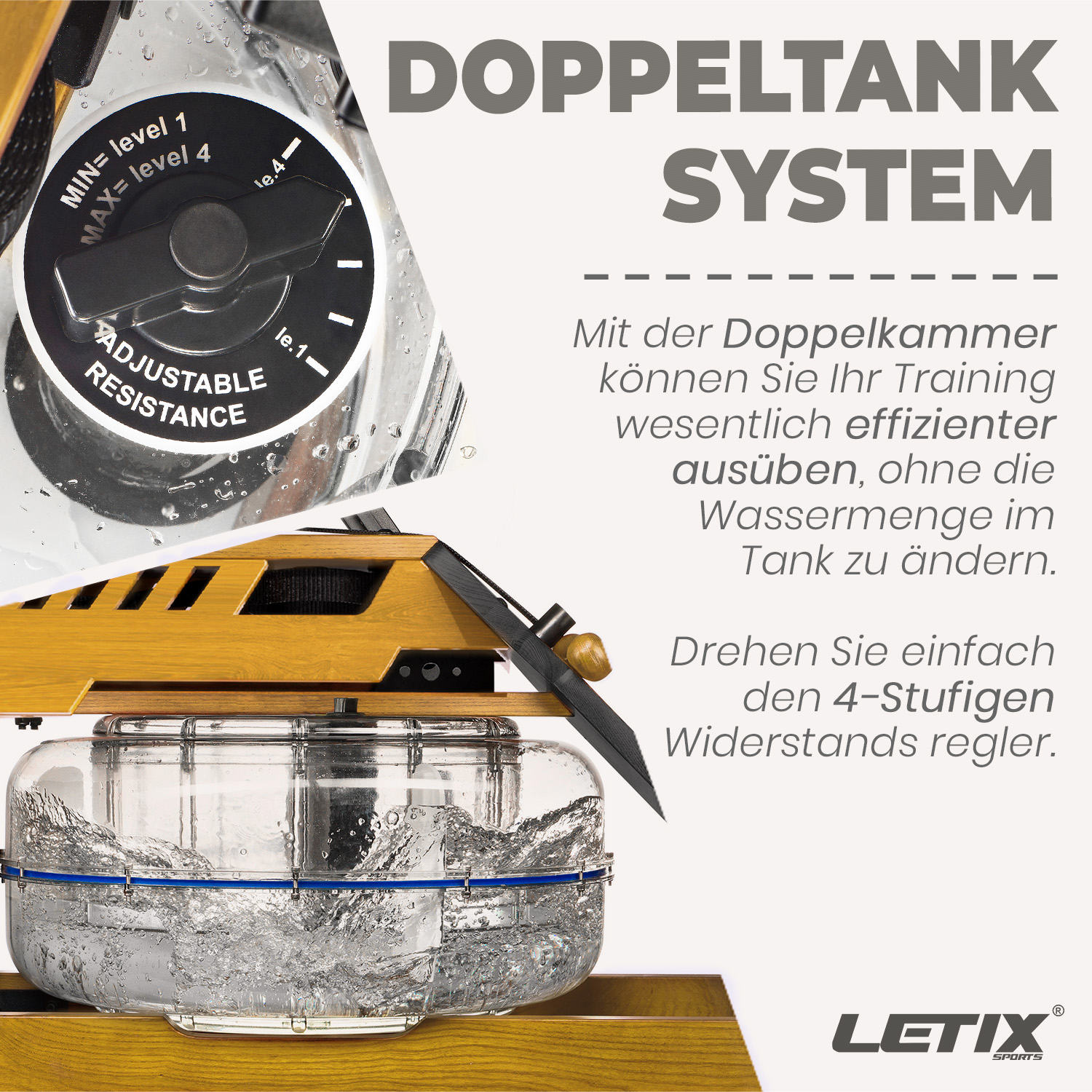 LETIX SPORTS AquaRower Ruderzugmaschine, WR107 eiche