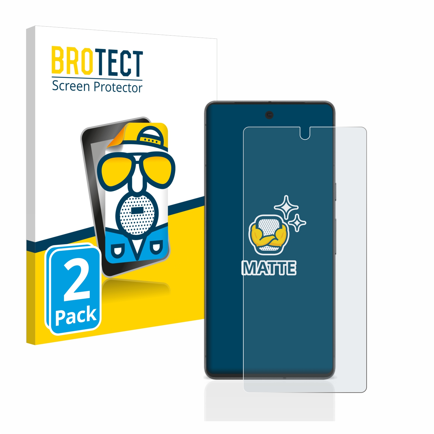Smartphone mit Displayschutz und Verpackung auf Weiß.