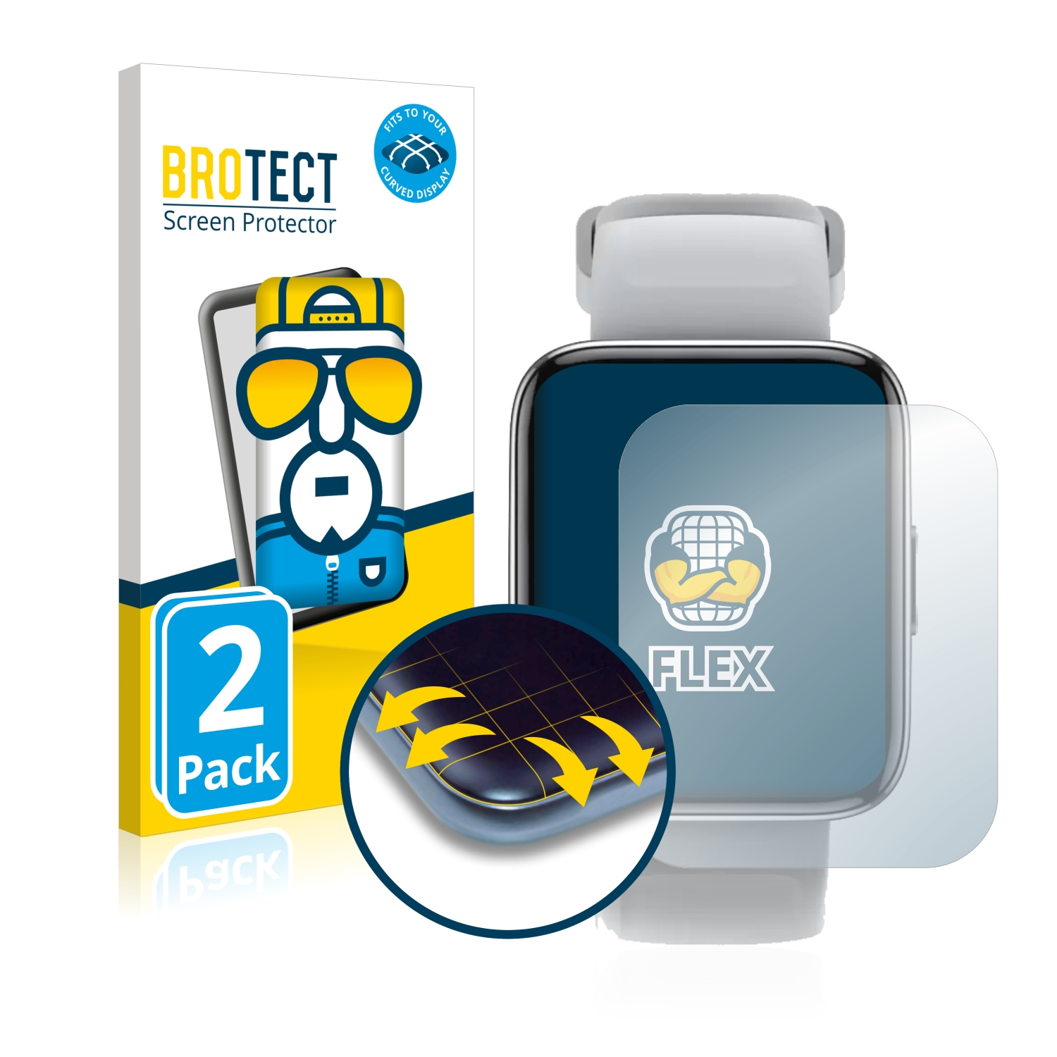 BROTECT 2x Flex Full-Cover 3D 3 Curved realme Watch Pro) Schutzfolie(für