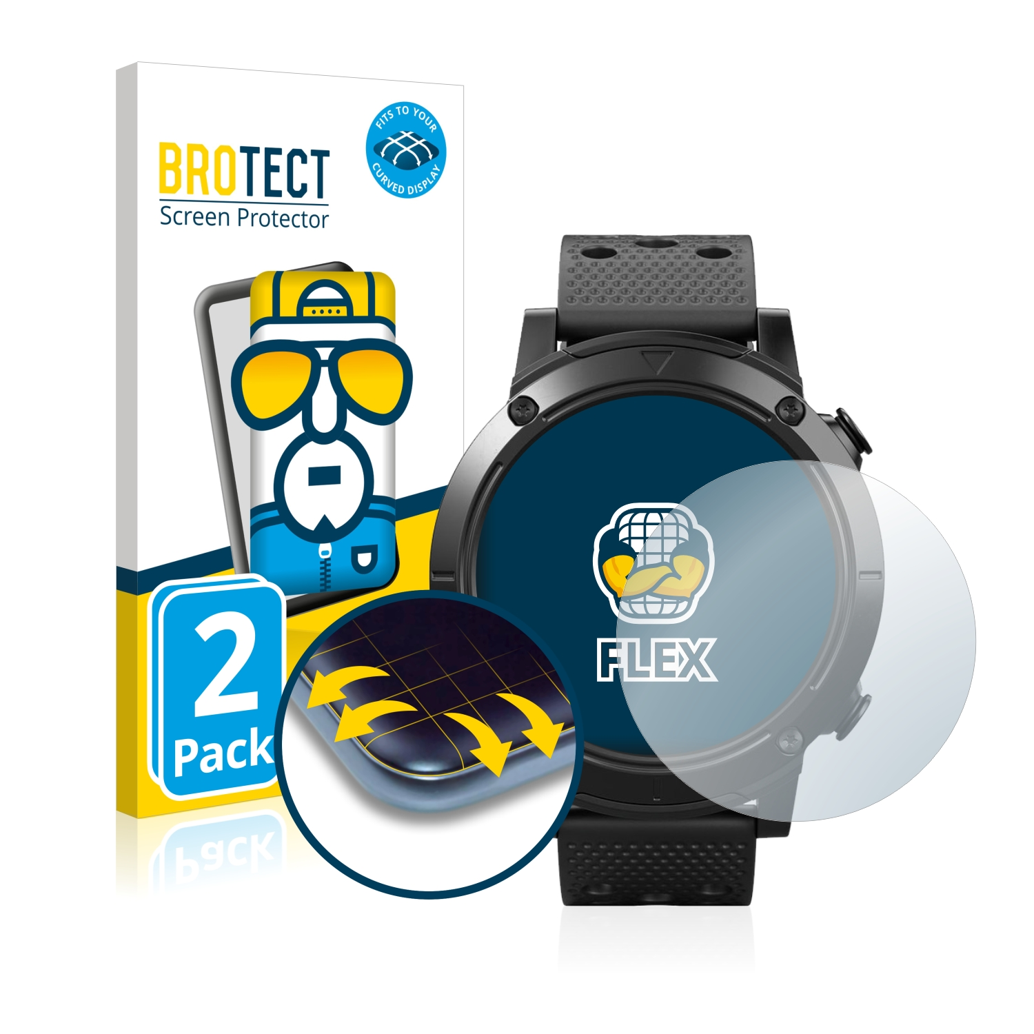 Smartwatch SilverCrest Curved 3D Schutzfolie(für BROTECT Flex Sport) Full-Cover 2x