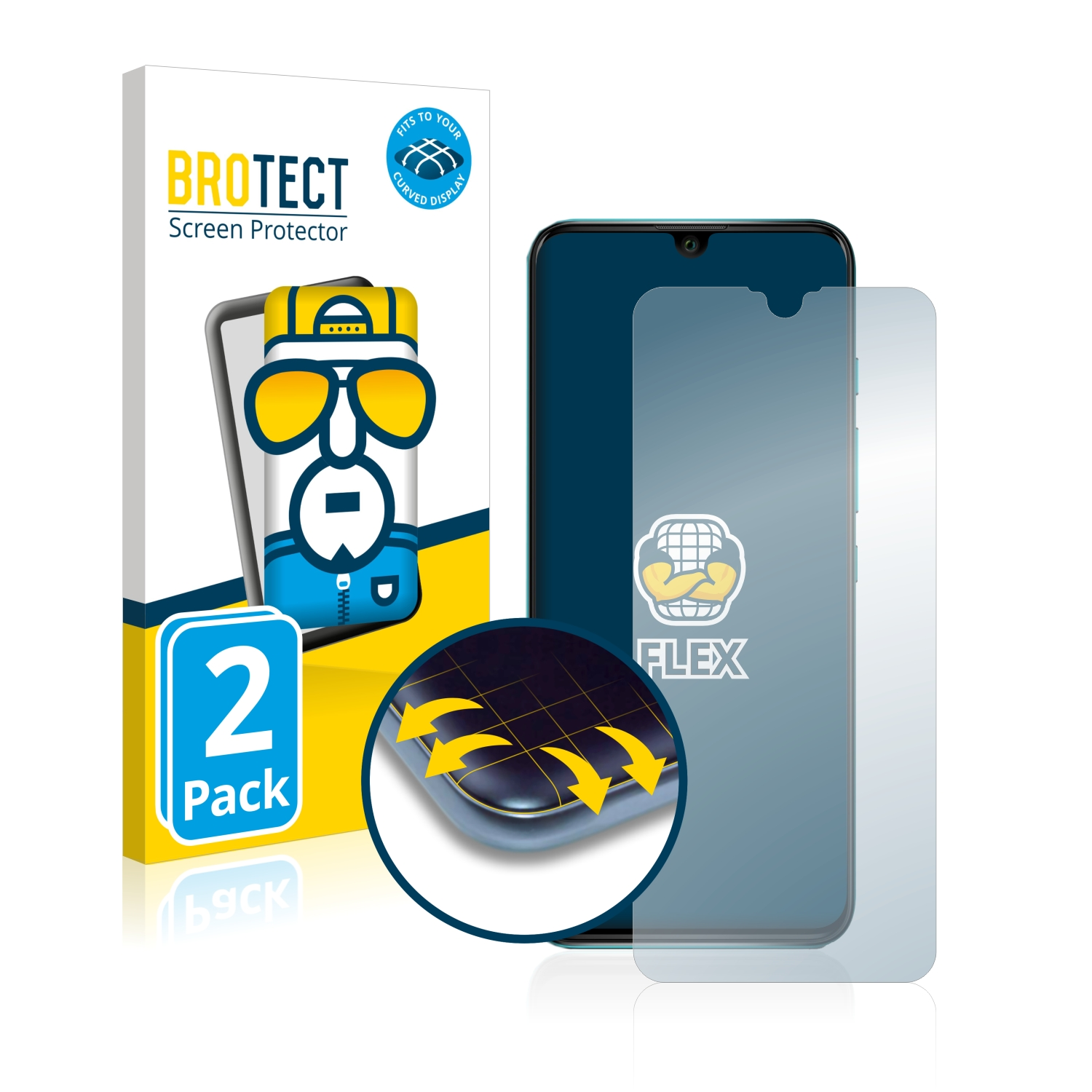 BROTECT 2x Flex Full-Cover U20) Schutzfolie(für Curved 3D Power Wiko