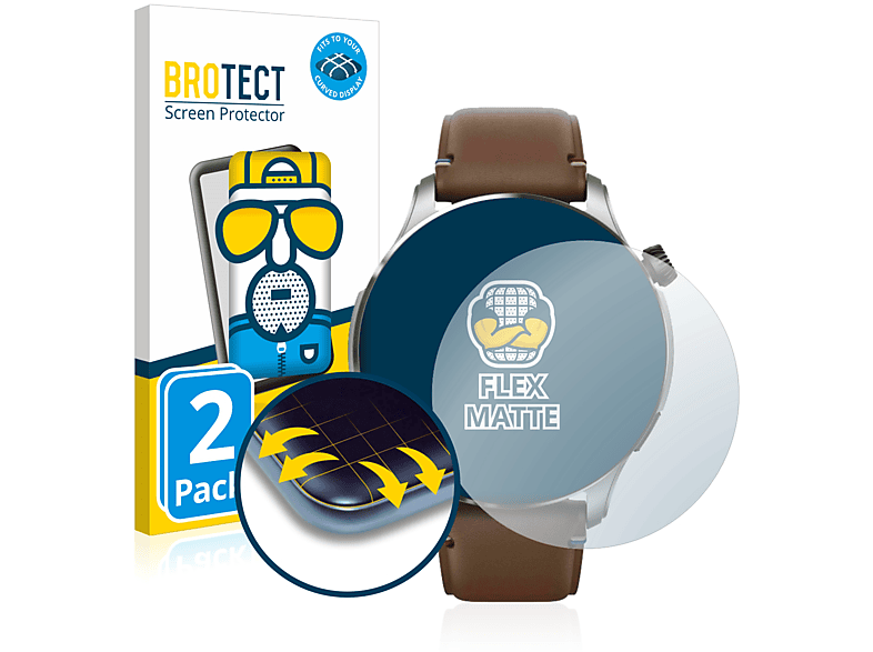 BROTECT 2x Flex matt Full-Cover 3D Curved Schutzfolie(für Huami Amazfit GTR 4) | Smartwatch Schutzfolien & Gläser