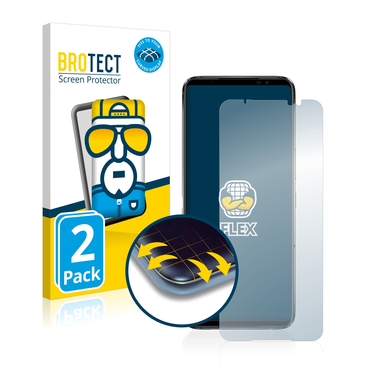 BROTECT 2x Flex Full-Cover 3D 6) Phone ROG Schutzfolie(für ASUS Curved