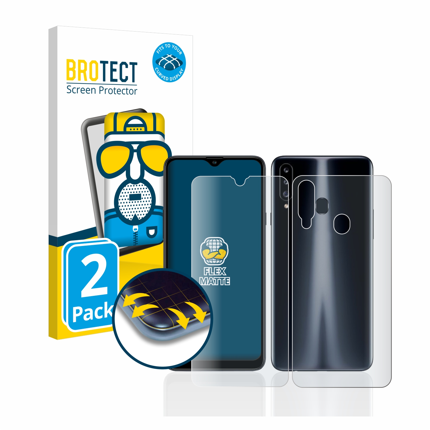 BROTECT 2x Flex matt Full-Cover Galaxy 3D Samsung A20s) Curved Schutzfolie(für